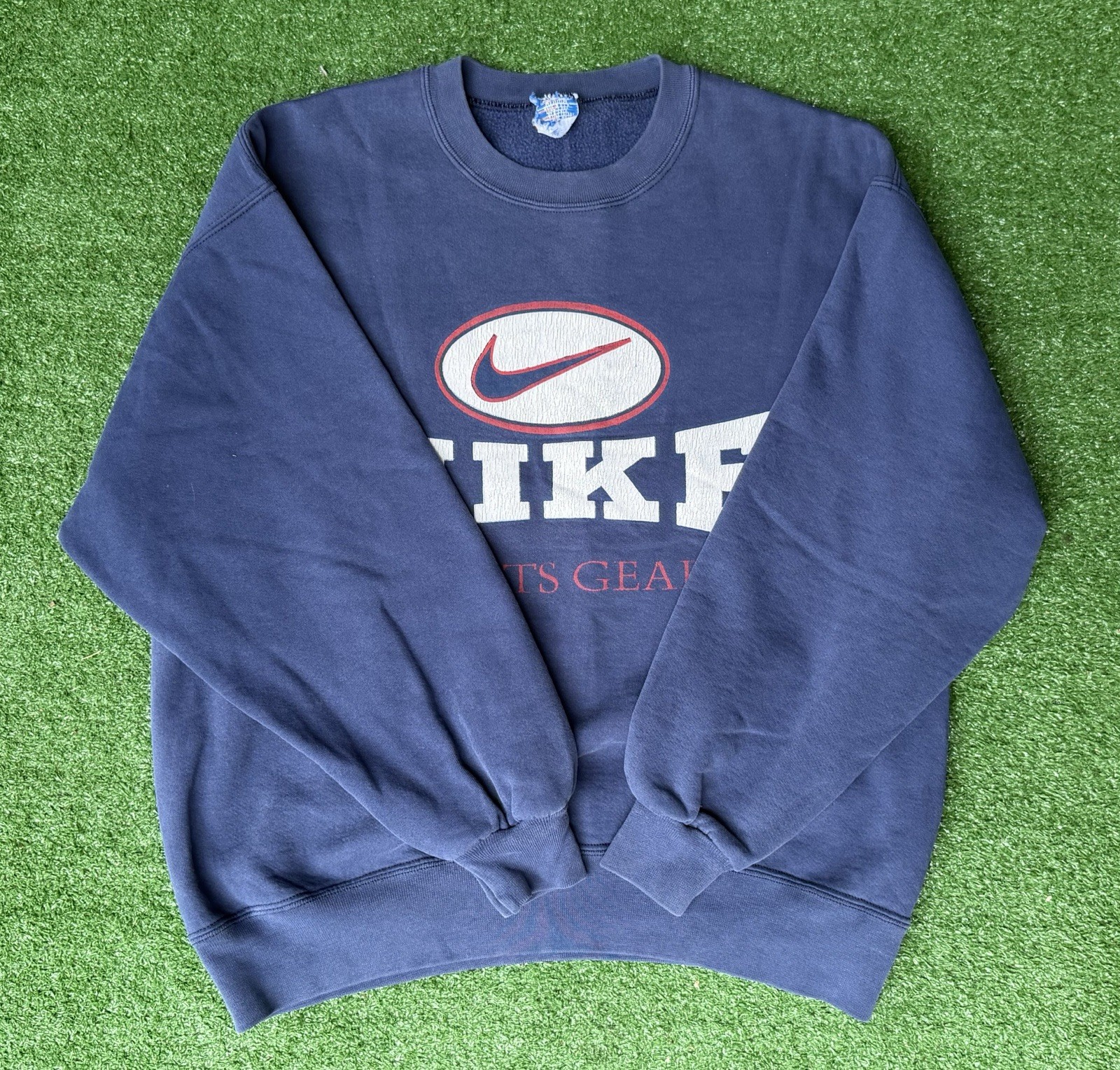 Vintage 90’s Nike Sports Gear Oval Swoosh Shirt Made In USA Blue Men’s sz Medium