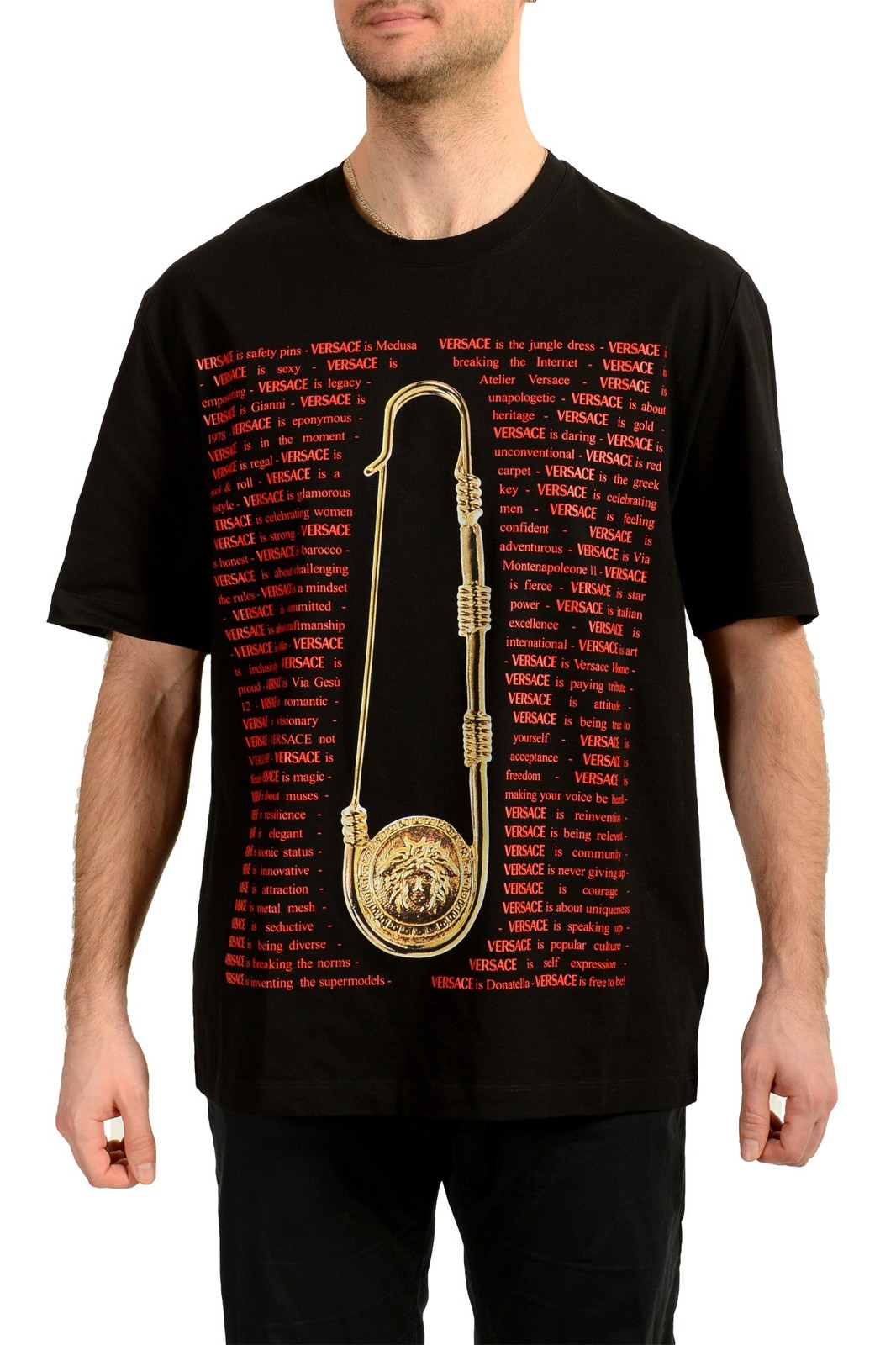 Versace Men’s Logo Graphic Print Crewneck Short Sleeve T-Shirt US XS IT 46