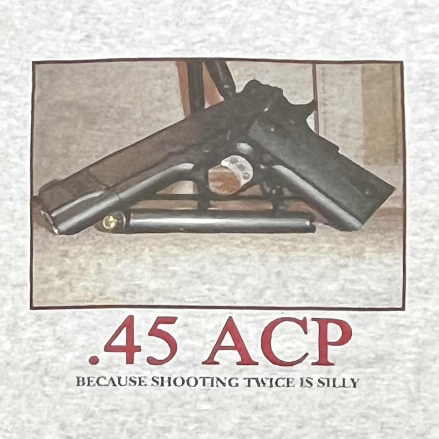 45 ACP, Because Shooting Twise Is Silly – Men’s Ash Grey Shirt