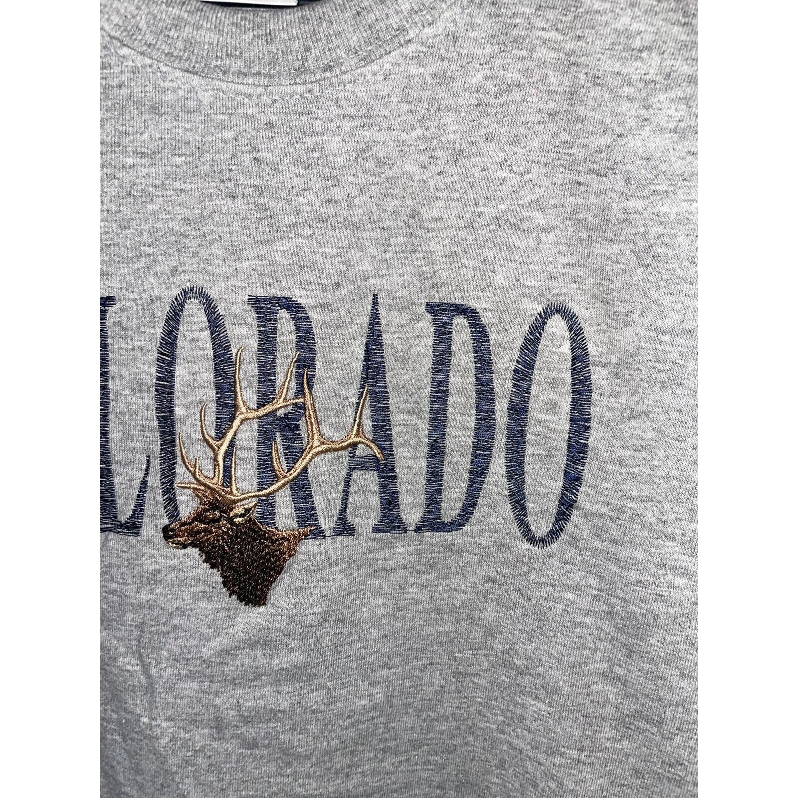 Y2K CO Colorado Elk Embroidery Gray Nature Shirt Tee 2000s M Medium
