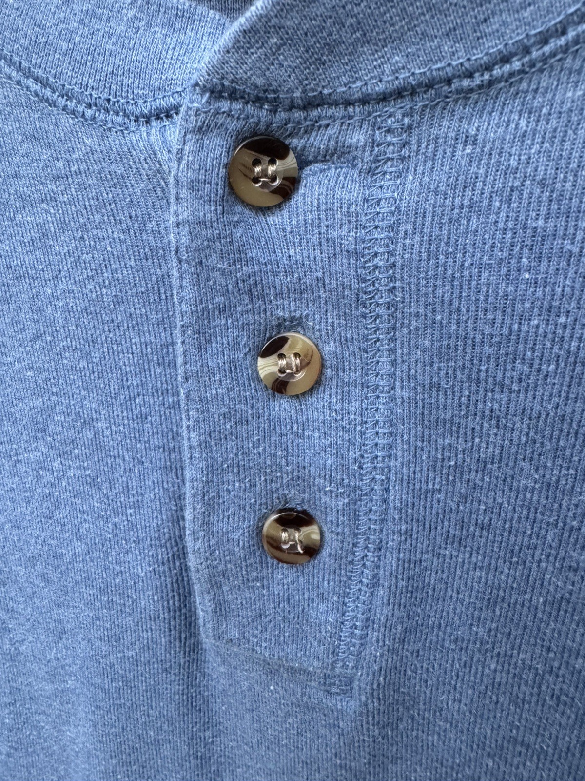 Vintage Basic Editions Blue Henley Shirt Grunge Boxy Preppy 100% Cotton Y2K 90s