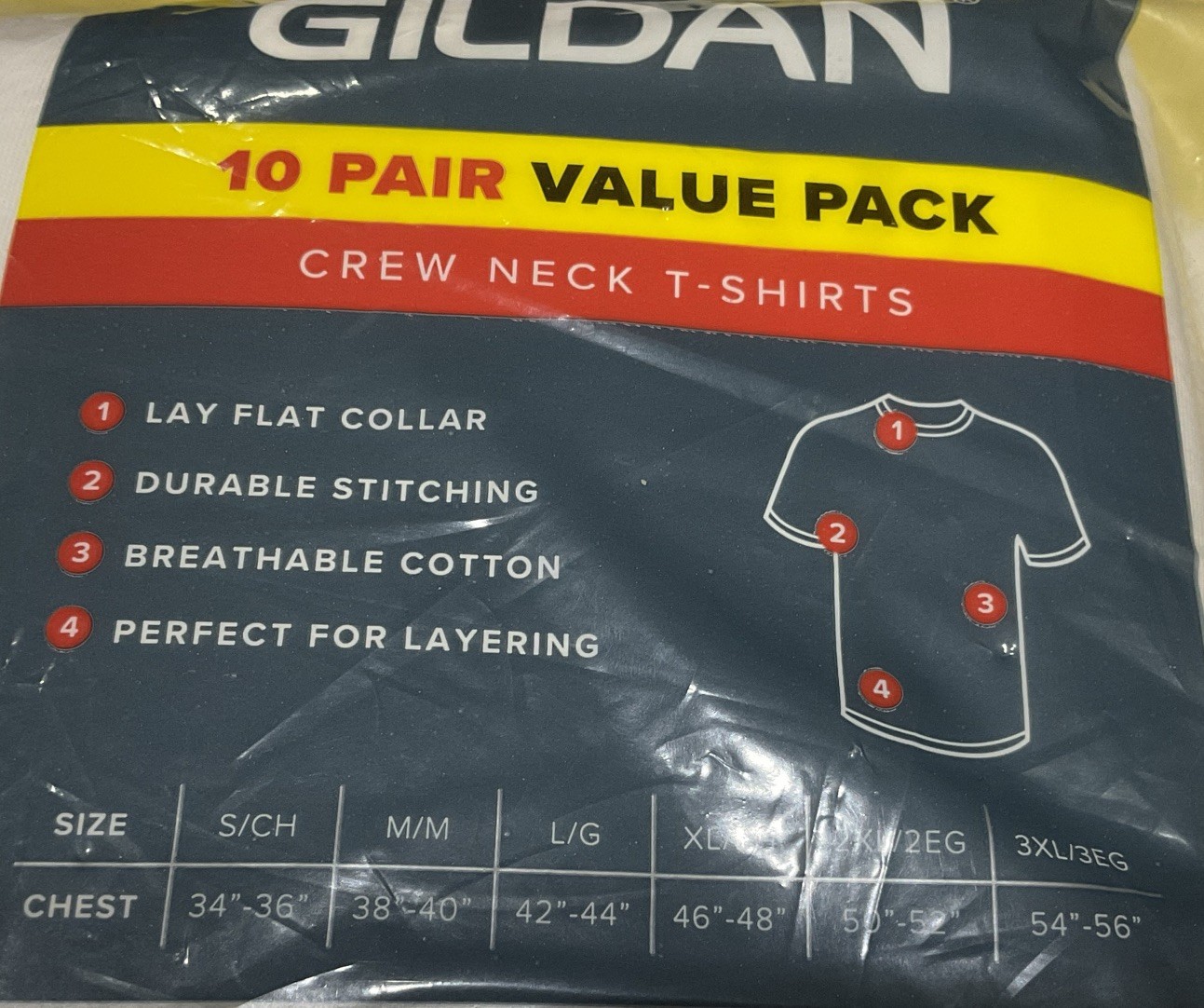 Gildan Men’s 10 Pack Short Sleeve Crew T-Shirt Tag-Free White Size Small NEW