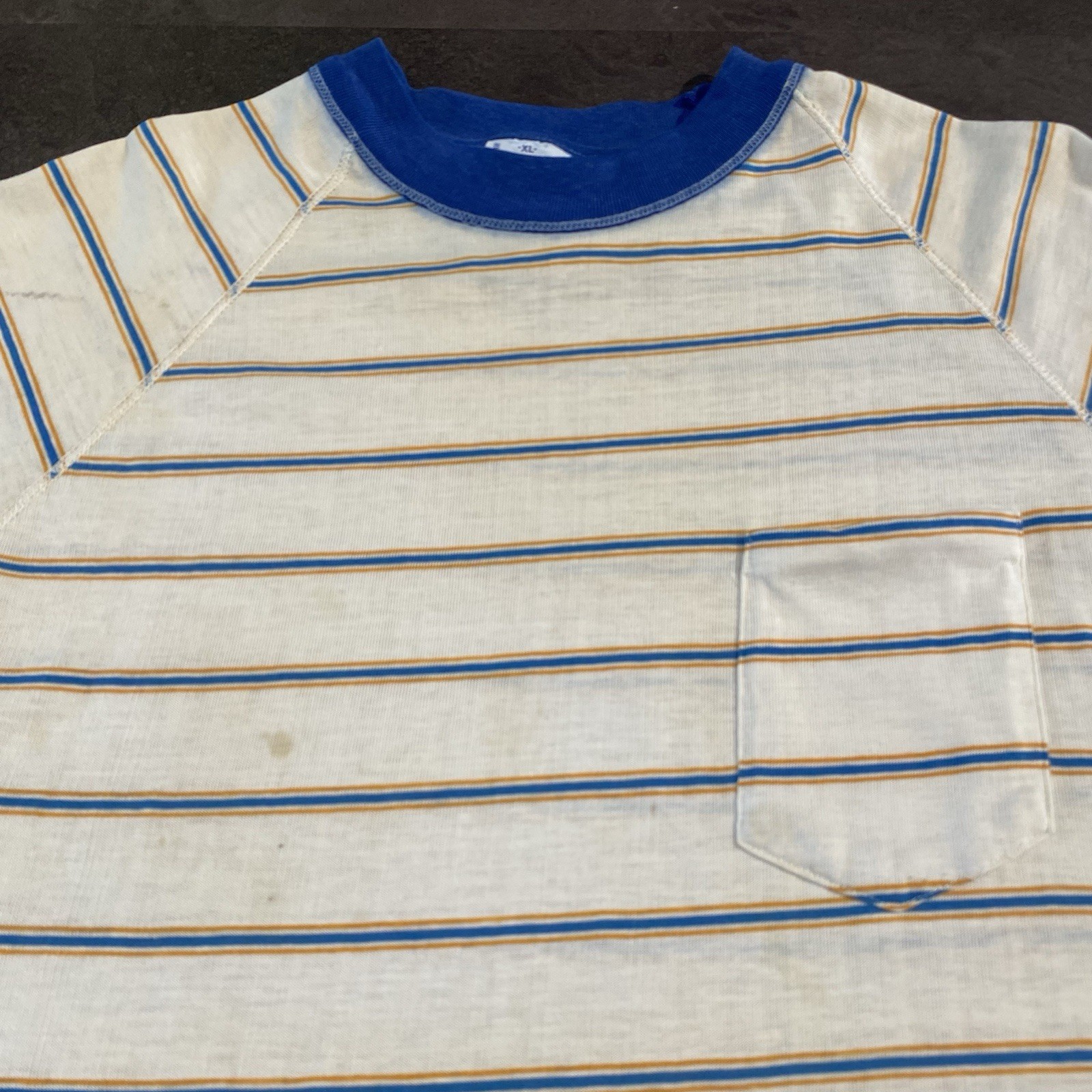 Vintage 60s 70s Montgomery Ward Striped T Shirt XL Distressed Worn Faded Surf