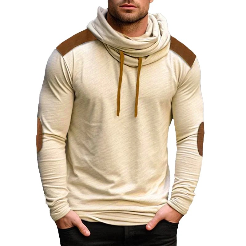 Men’s Casual Long Sleeve T-Shirt Unique Pile Collar Soft Feel Khaki Size XL