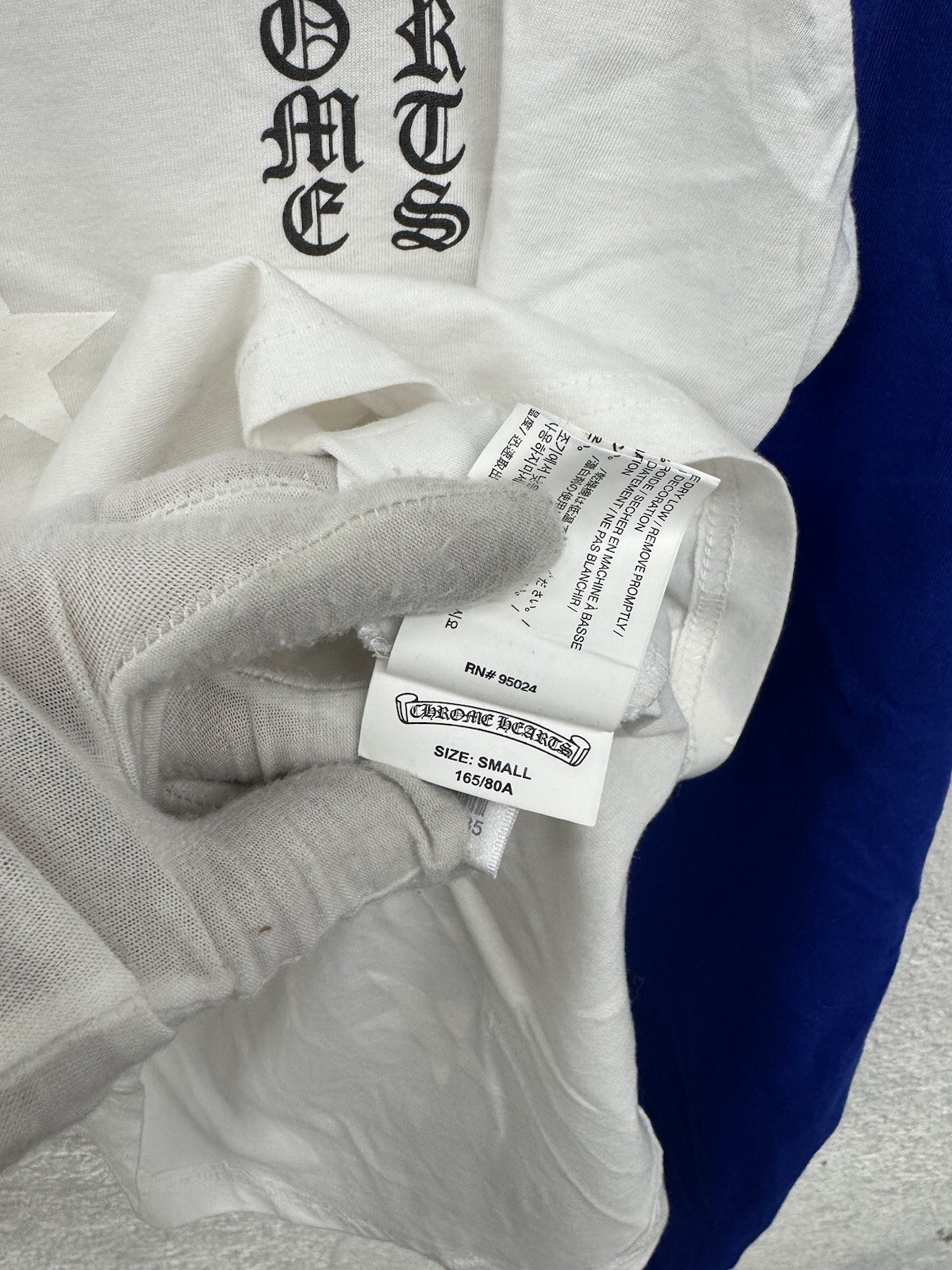 Chrome Hearts Scroll Logo Long Sleeve Baseball Tee Shirt White Blue Size S X3