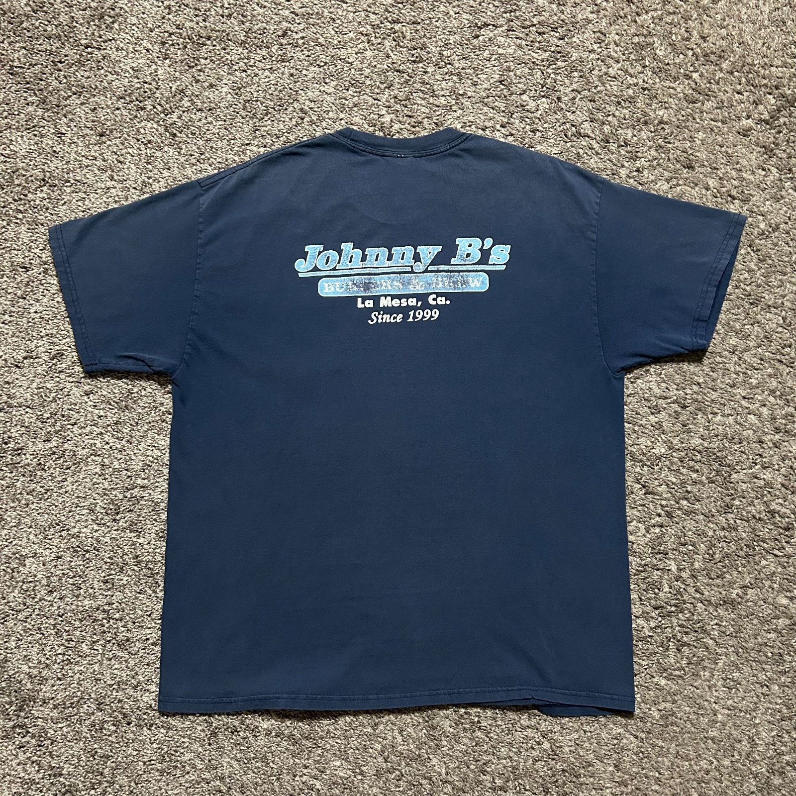 Vtg Sun Faded Shirt Pocket Tee y2k Graphic Tshirt Navy Blue Distressed Large
