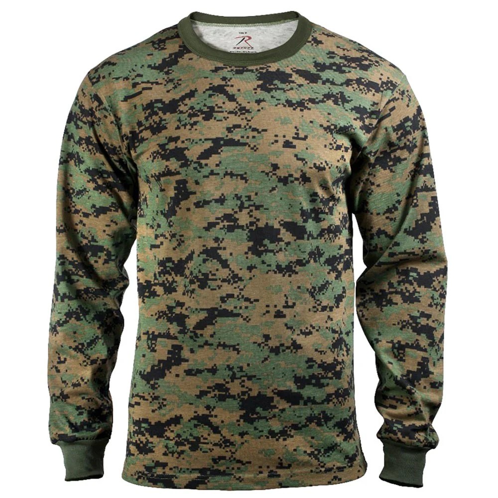 Woodland Digital Camouflage LONG SLEEVE T-Shirt Hunting Camo MARPAT Look
