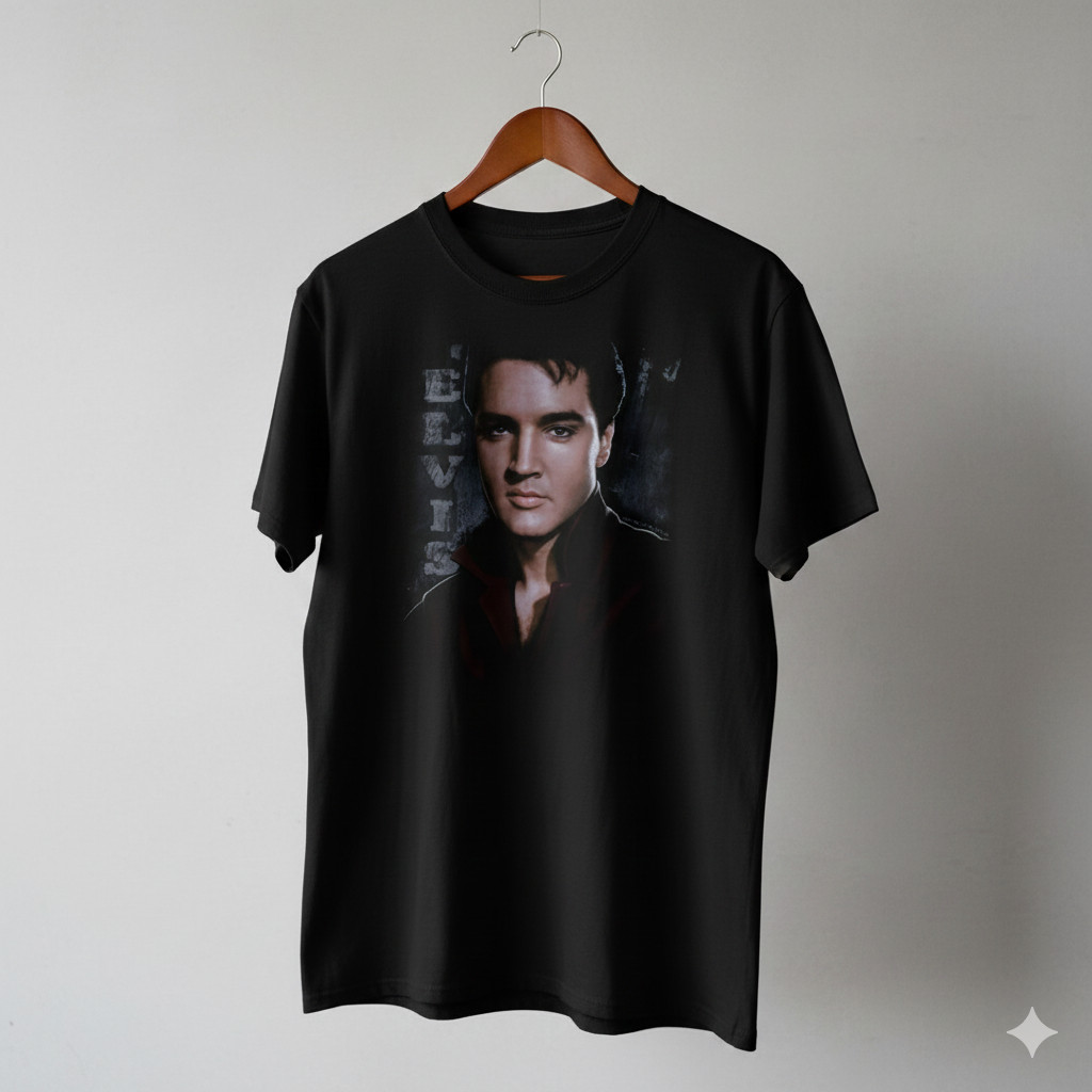 Elvis Presley Portrait Graphic T-Shirt Black Rock n Roll Icon Tee – T153