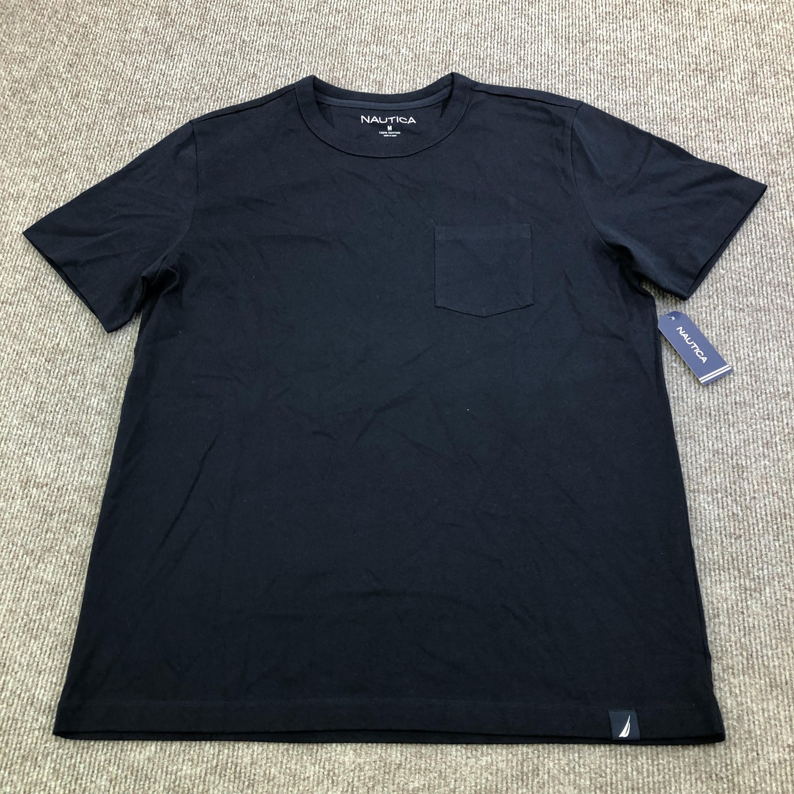 Nautica Shirt Mens Medium Blue Pocket Tee Tagless Cotton Crewneck Nautical