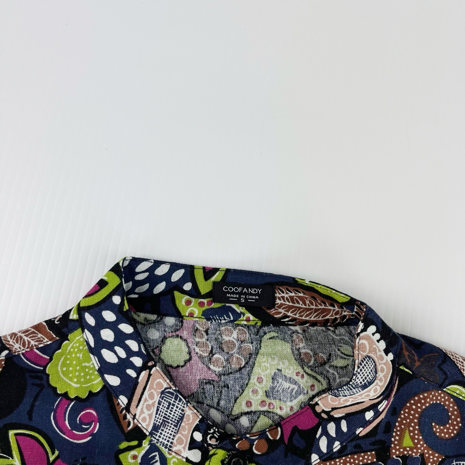 Coofandy Blue Green Floral Long Sleeve 1/4 Button Shirt Top Mens S