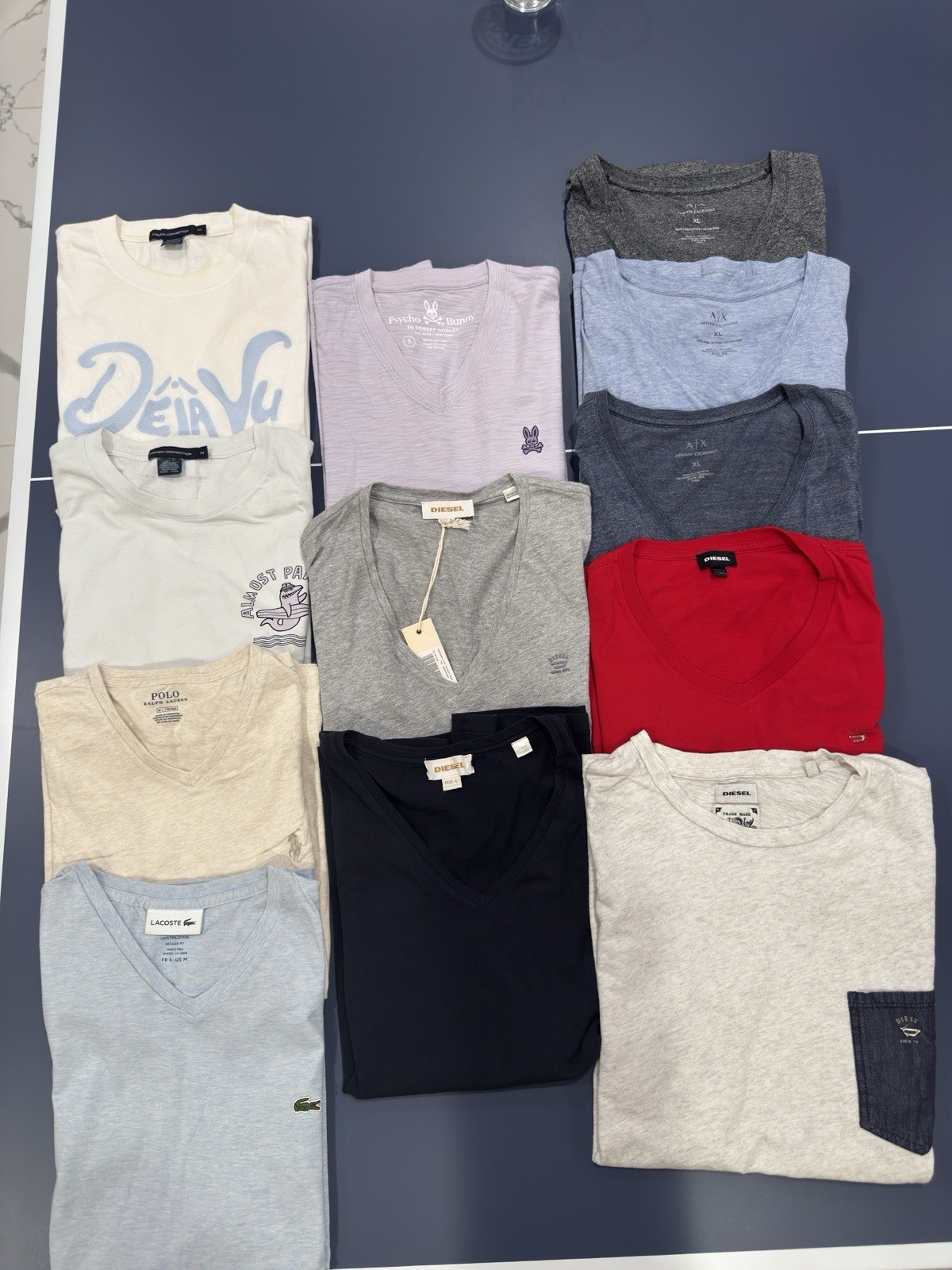 PRE-OWNED LOT OF 12 DESIGNER DIESEL ARMANI LACOSTE FCUK POLO – ALL HAVE DAMAGE