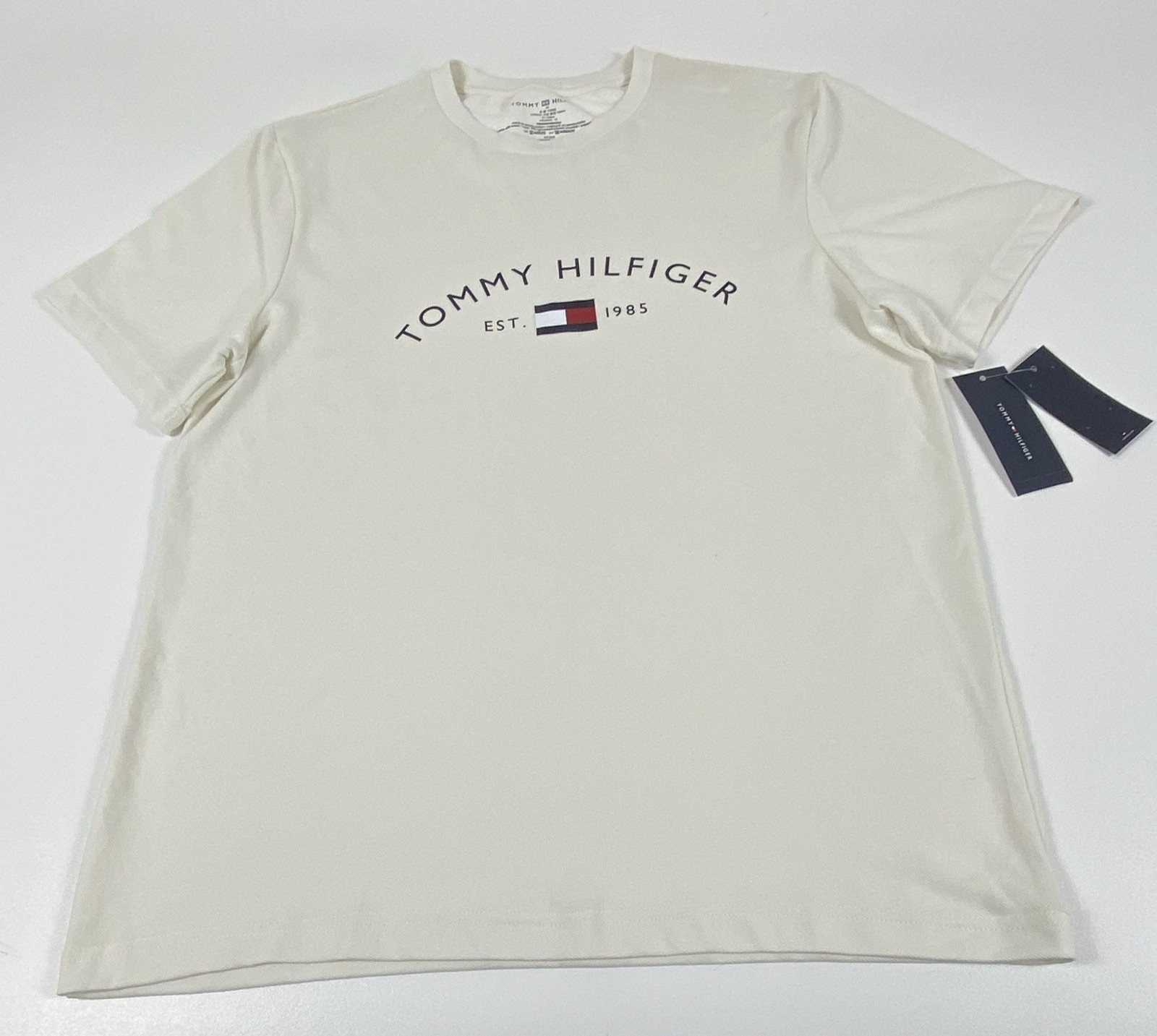 Tommy Hilfiger Men’s Crew Neck Short Sleeve Est. 1985 Flag Logo Tee M Beige