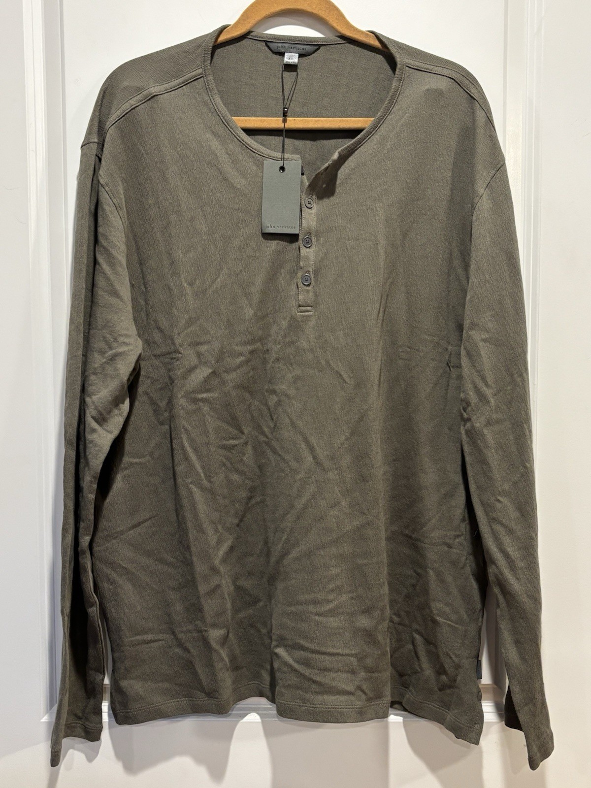 NWT $128 John Varvatos Shirt XXL Gray Henley Men’s Walden 100% Pima Cotton 2XL