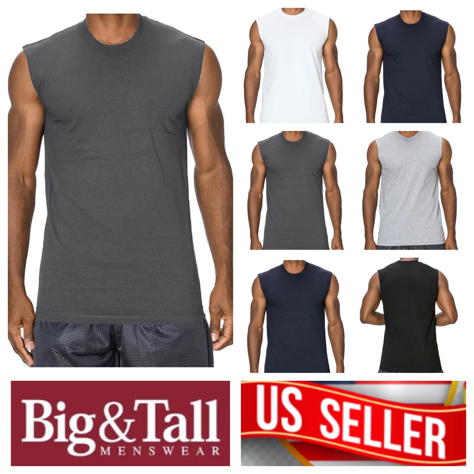 Men T-Shirt S-5XL HEAVY WEIGHT Crew Neck Muscle Plain Tank Top Sleeveless GYM