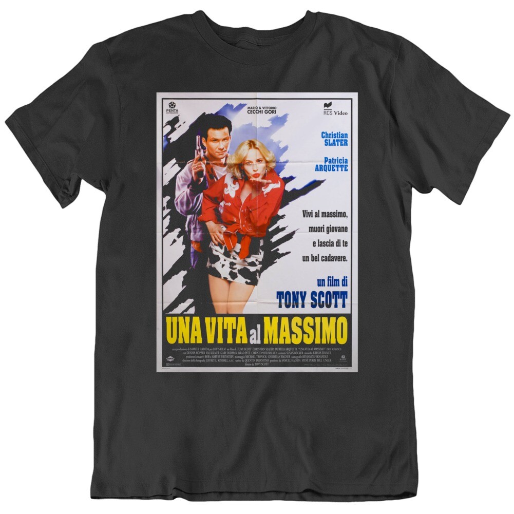 True Romance 90’s Action Cool Film Poster Italian Version Black T Shirt