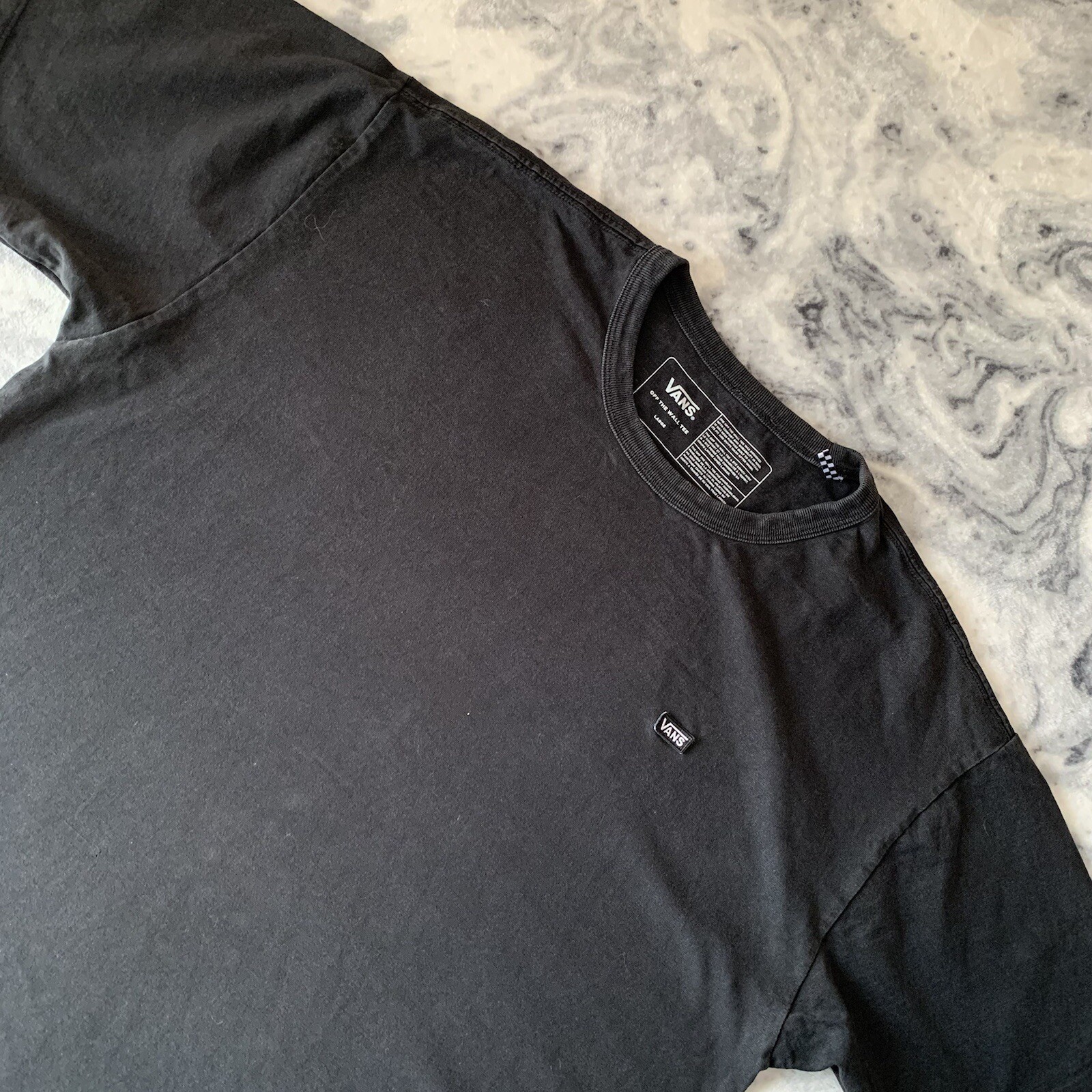 Vans Original Classic Black White Mini Spell Out Logo Thick Cotton Tshirt Tee L