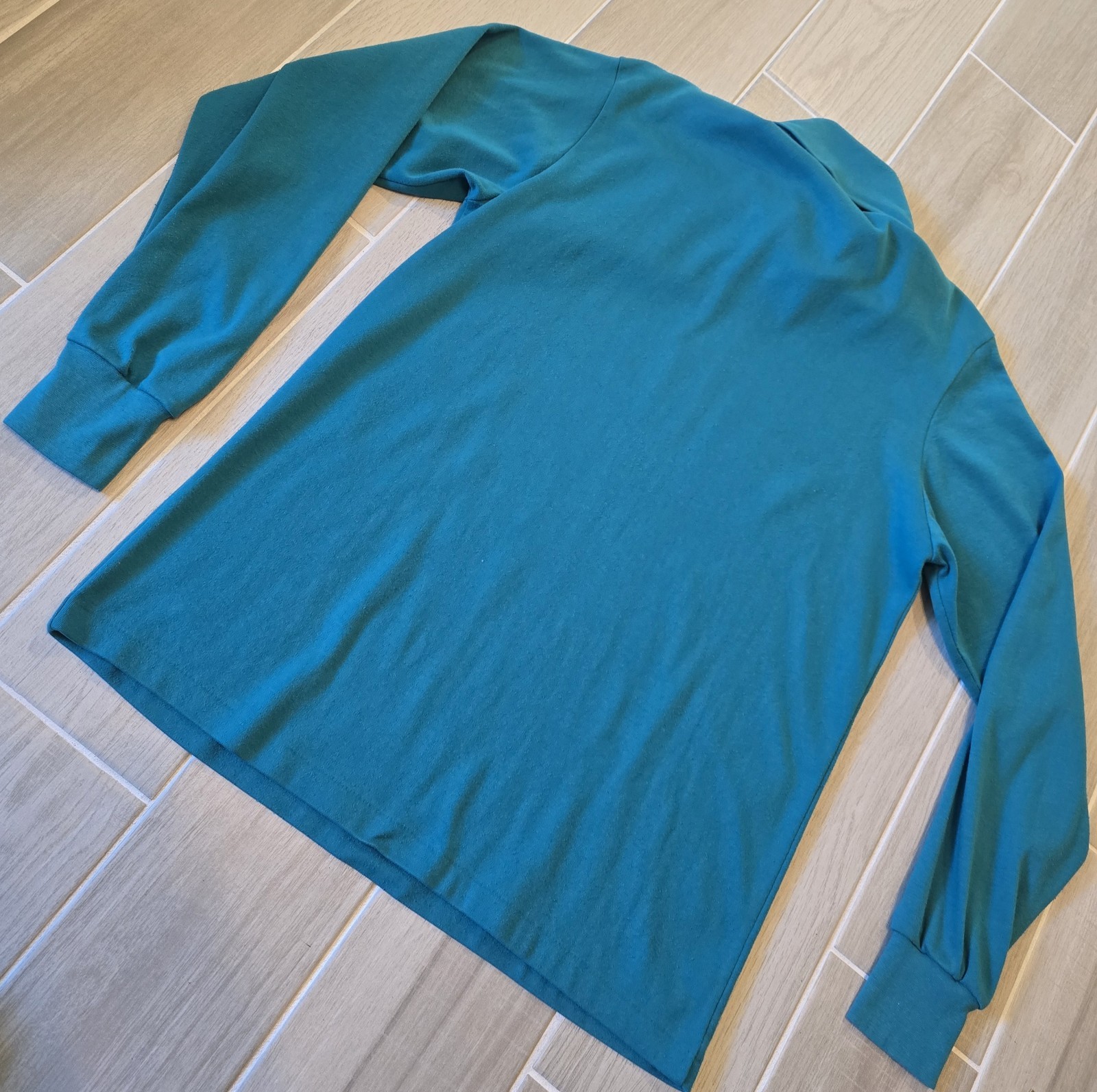Vintage Lands’ End Shirt Men’s Large Teal Seamless Turtleneck High Neck LS USA