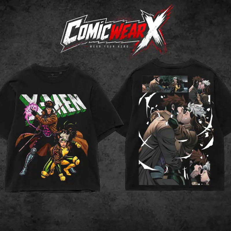 Gambit Rogue X-Men Blue vs Gold Team Vintage Comic Graphic Tee Shirt