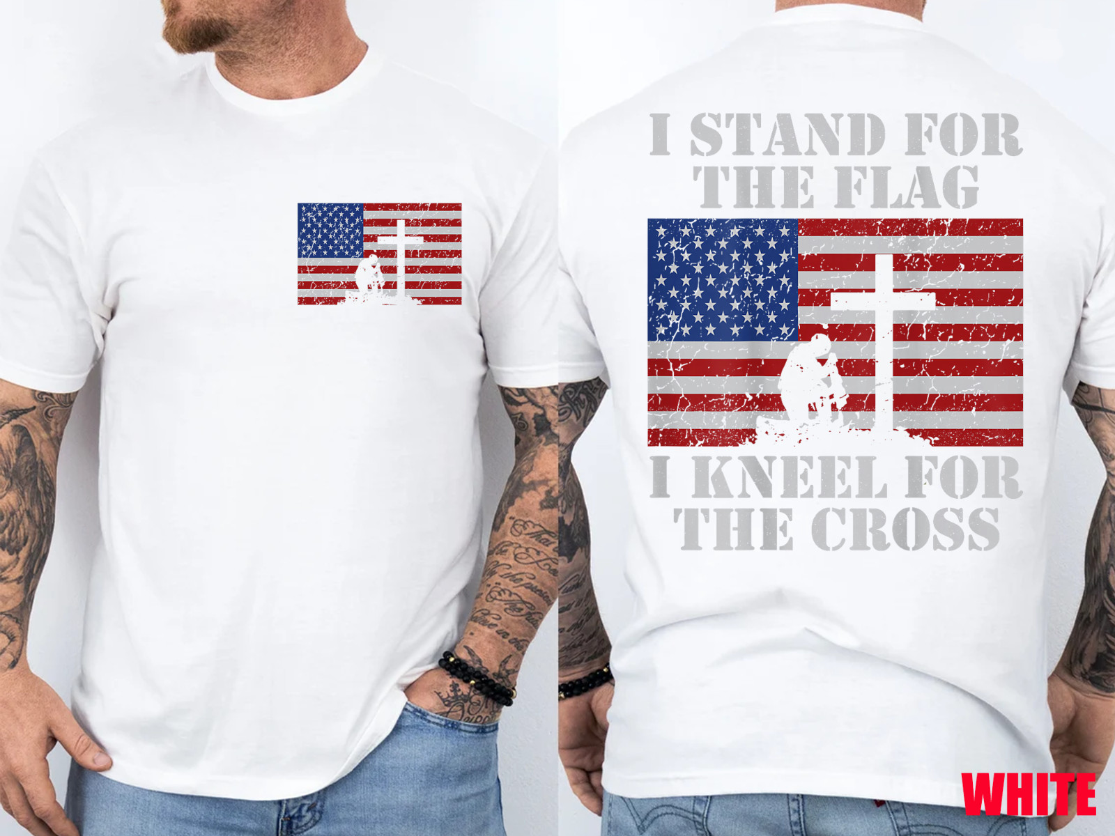 Stand for The Flag I Kneel for The Cross T-Shirt Patriotic Christian USA Flag