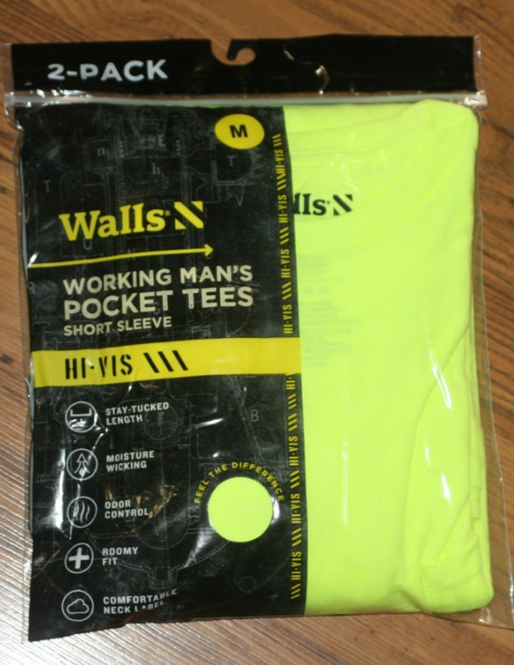 NIP Walls Working Man’s Pocket Tees S/S Hi-Vis Yellow – Medium – 2 Pack