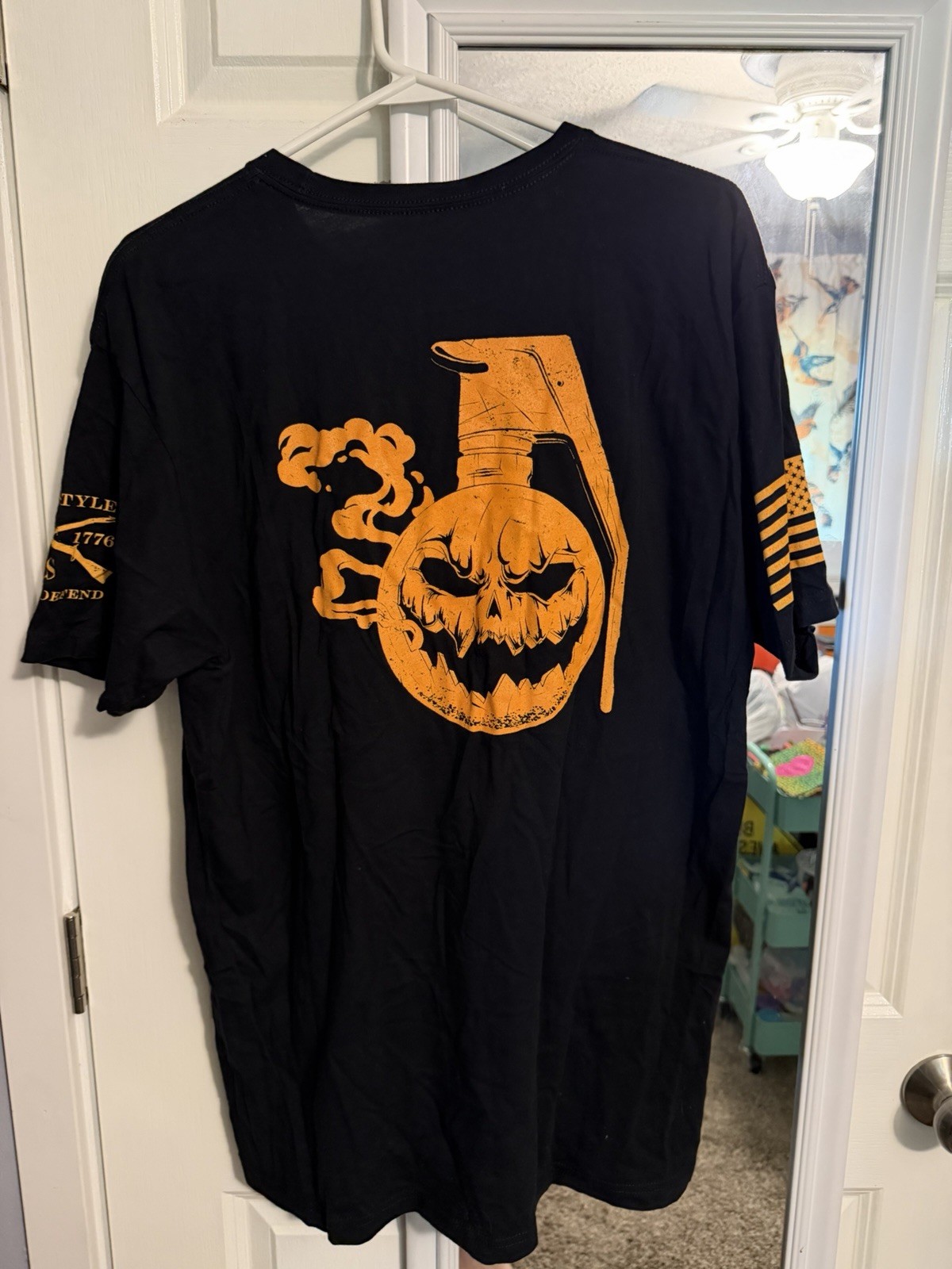 Grunt Style Halloween Pumpkin Jackolantern SKULL Grenade Black USA Flag Large XL