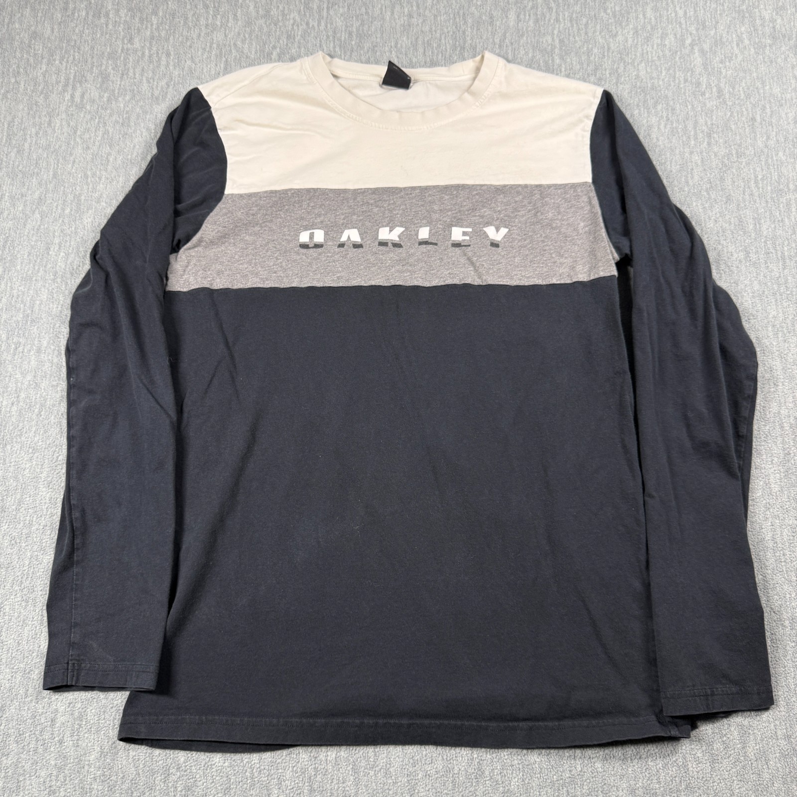 Oakley Shirt Mens L Black Gray Colorblock Slim Fit Graphic Long Sleeve Casual