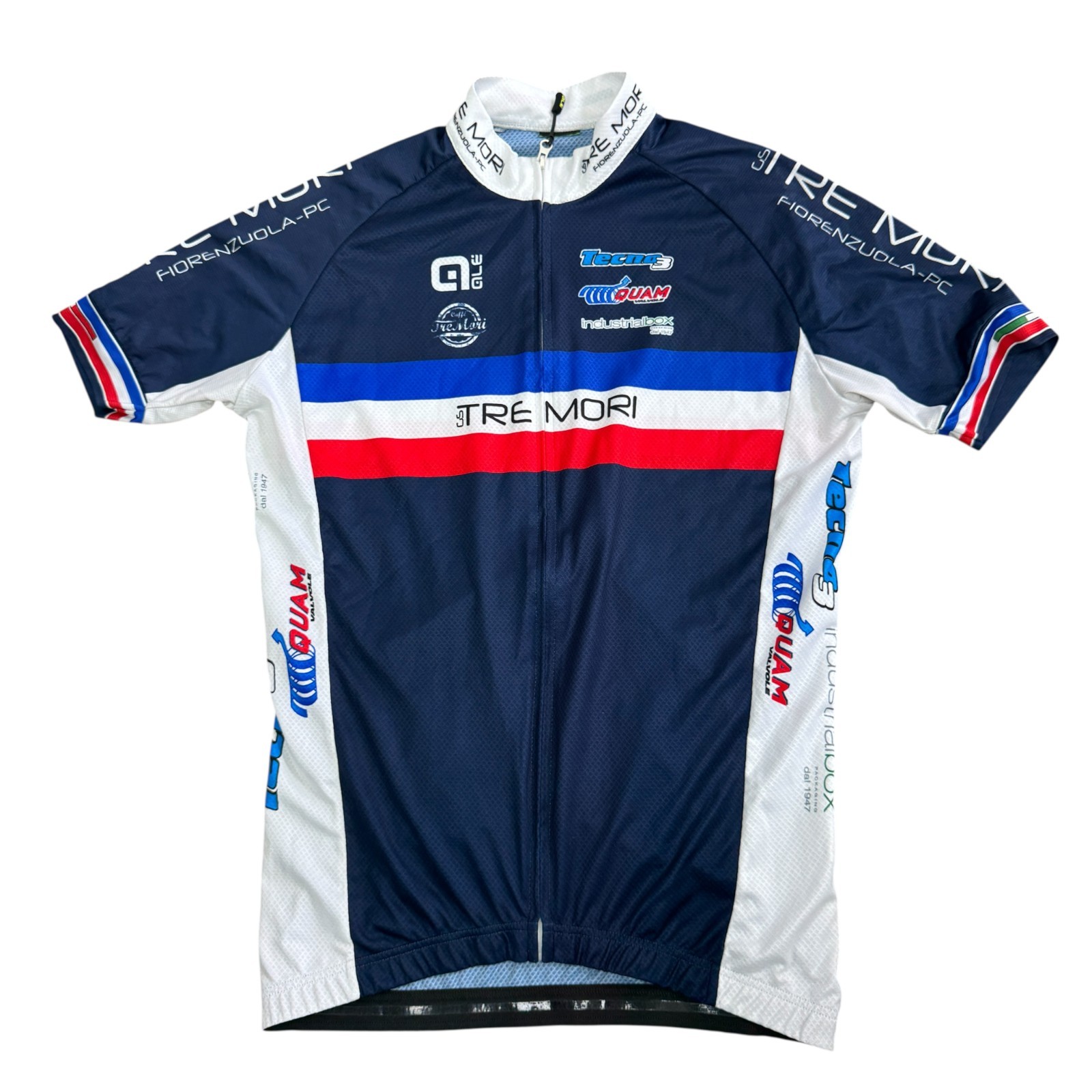 Tre Mori Blue Cycling Jersey Full Zip Short Sleeve Y2K Round neck Mens Large