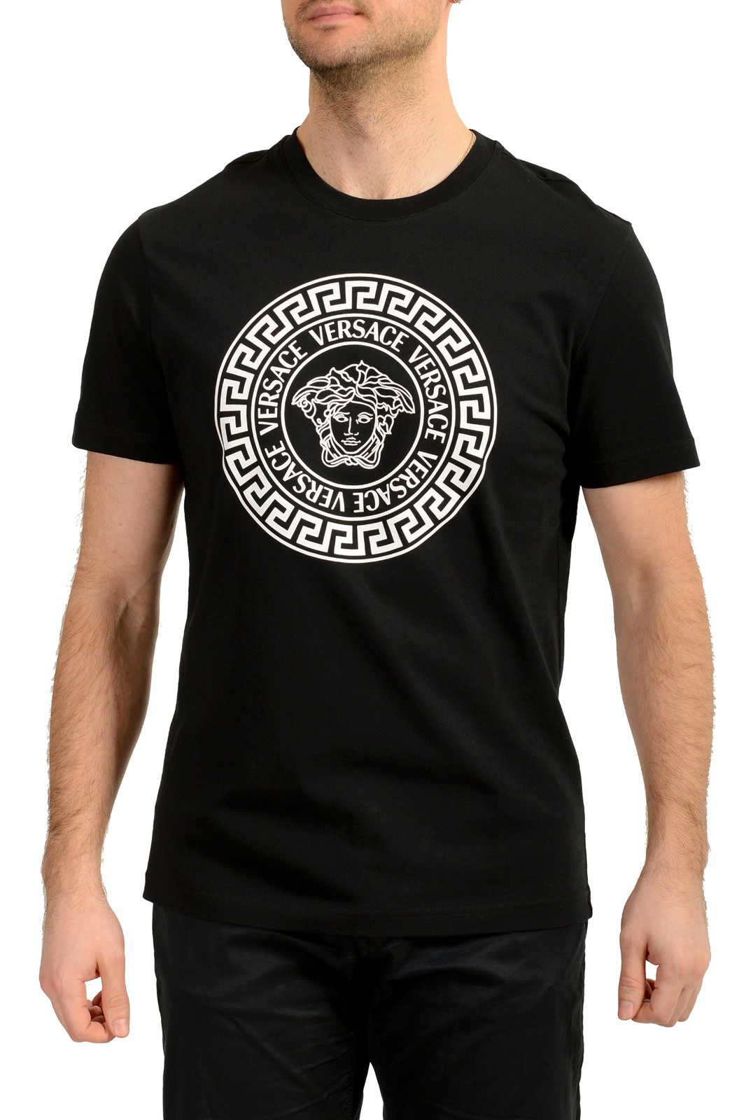 Versace Men’s Black Logo Print Crewneck Short Sleeve T-Shirt US 2XL IT 56