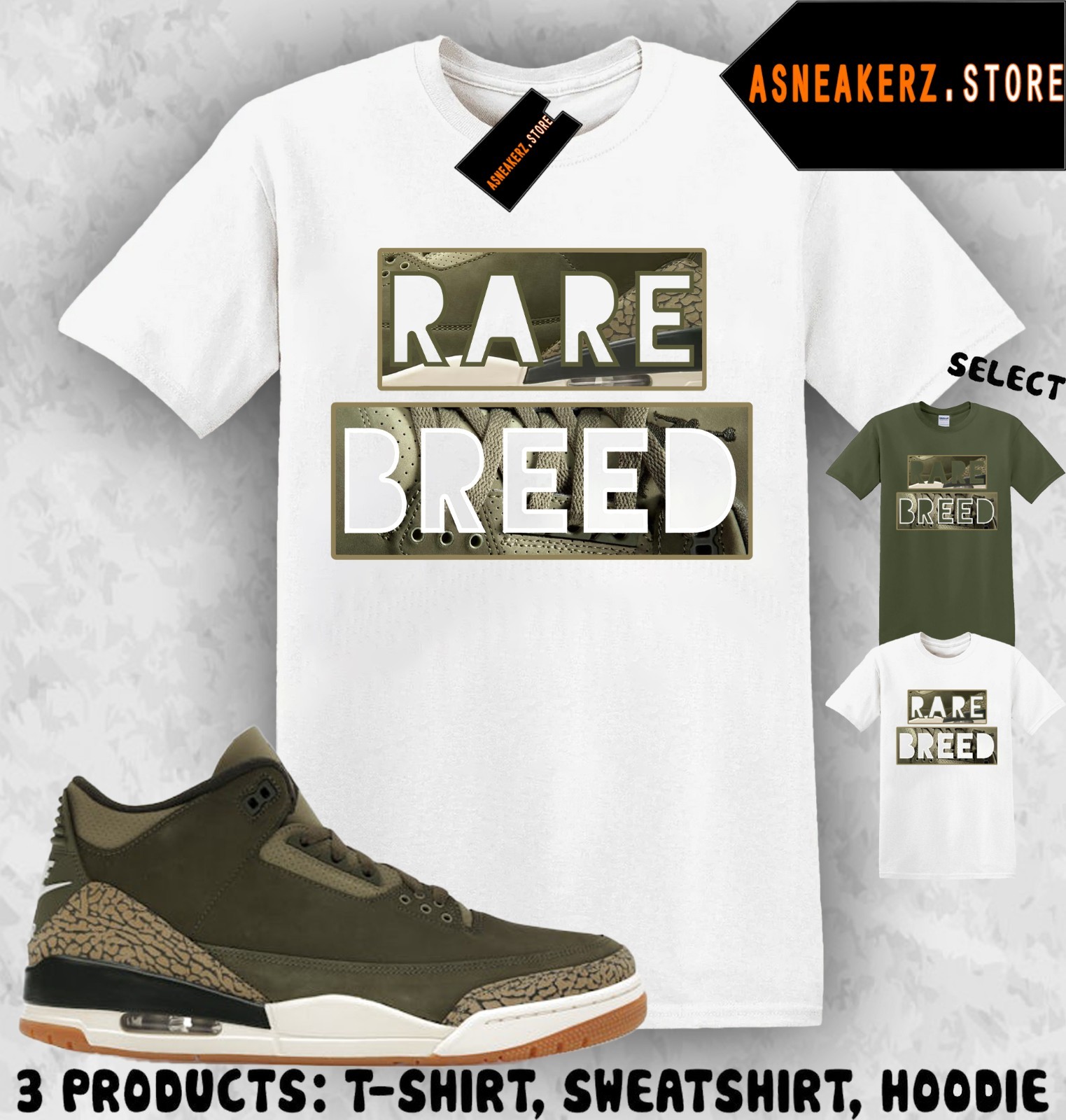 Tee Shirt Matching AJ 3 Family Affair To Match Sneaker Rare Breed 3s T-Shirt