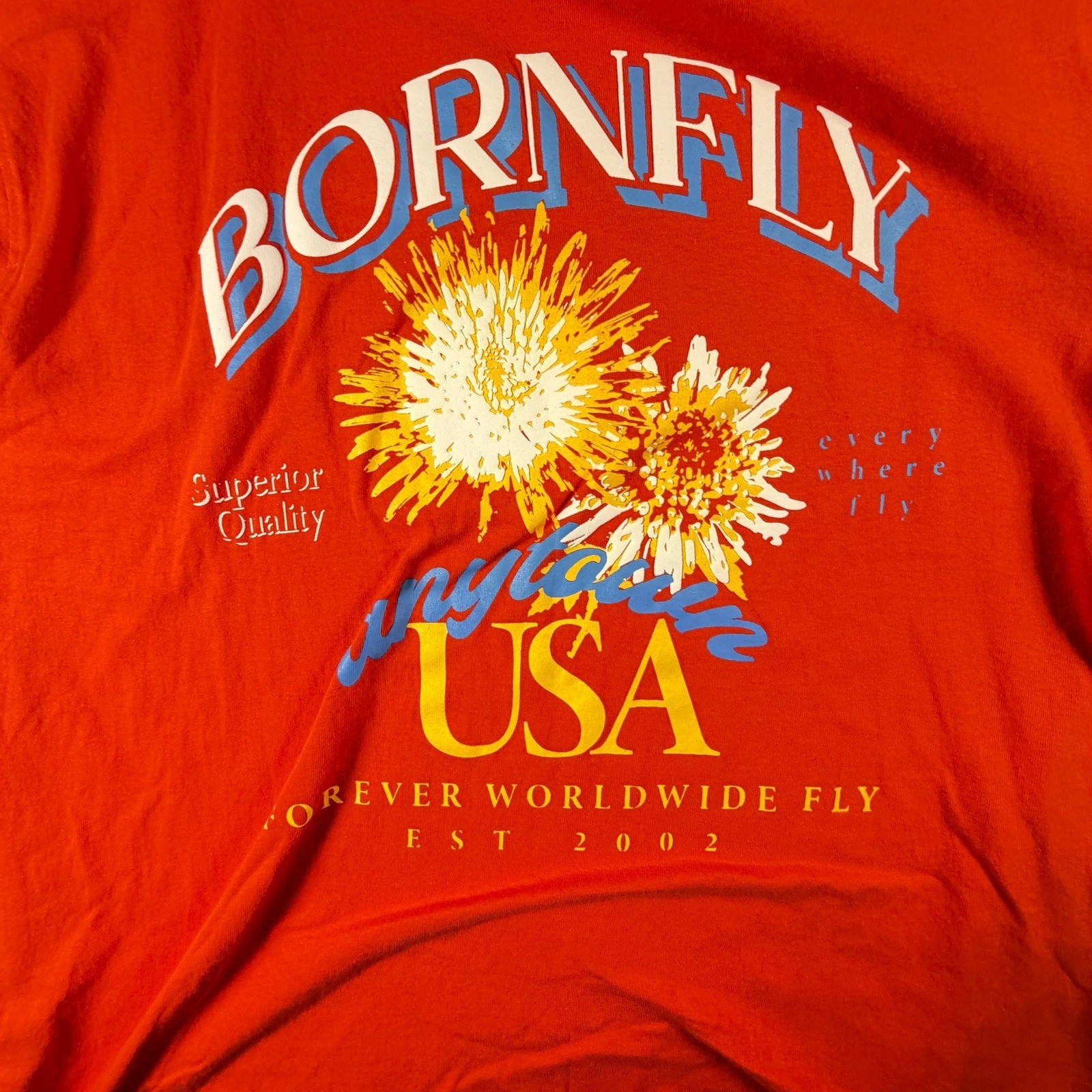 Born Fly Graphic T-Shirt Men 2XL Orange New USA Floral Streetwear B05C3138