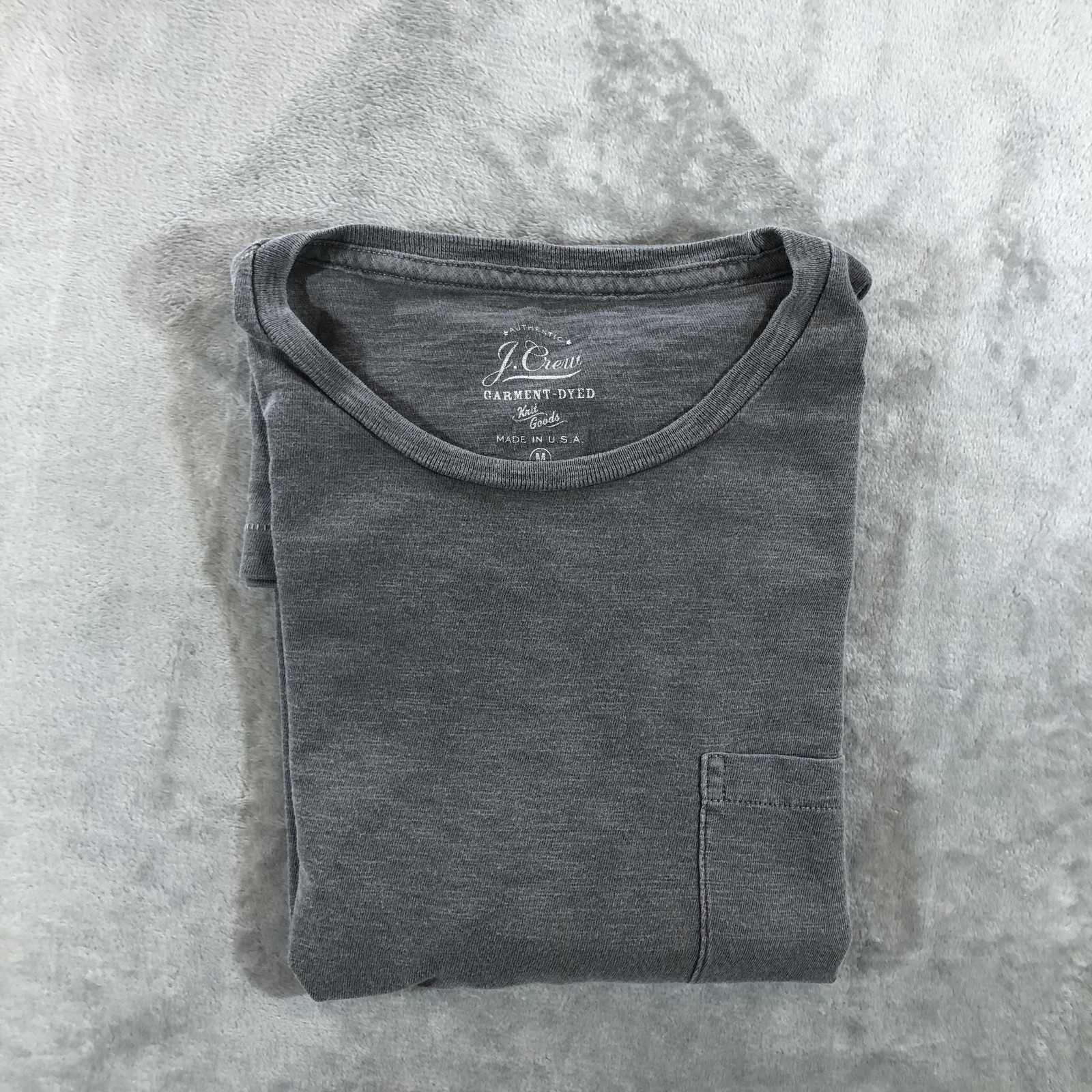 J.Crew Shirt Mens Medium Gray Garment Dyed Pocket Tee Made USA Cotton Basic