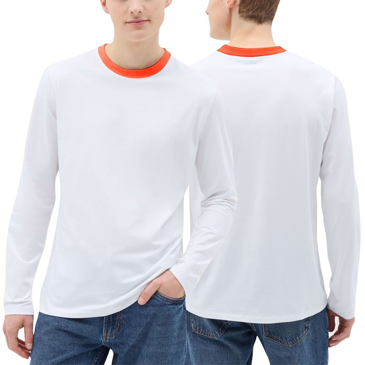 New Mens Long Sleeve T-Shirt Slim Fit 100% Cotton Plain Crew Round Neck Tee Tops