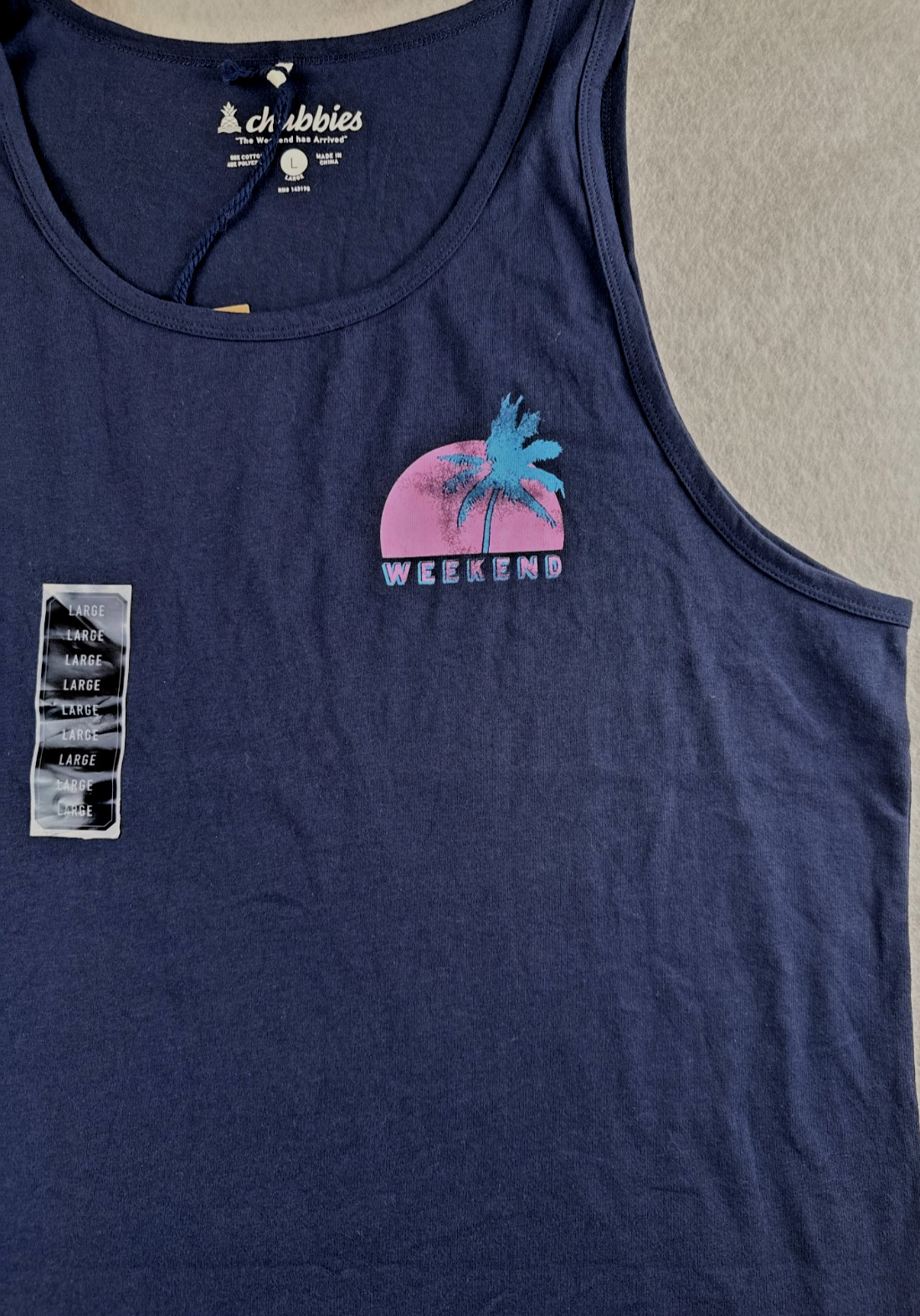 Chubbies Weekend Tank Top Mens Large Navy Palm Tree Graphic Beach Casual NWT