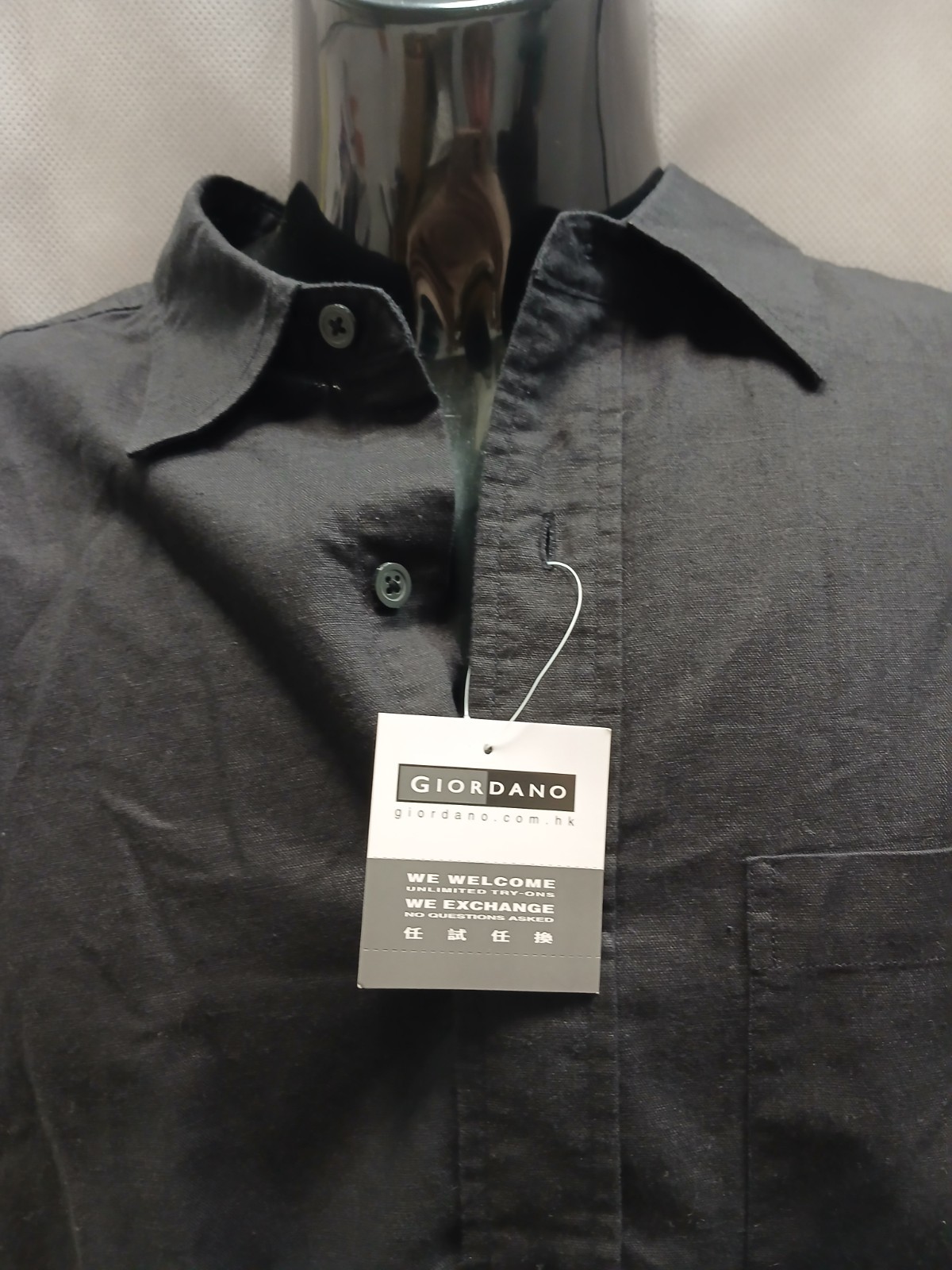 New Giordano Men’s Linen (55%) Cotton (45%) Roll-Up Shirt-M
