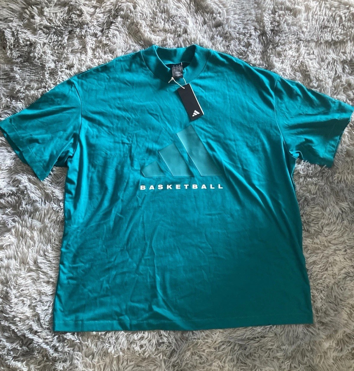 NEW Men’s Adidas Basketball Heavyweight High Neck TShirt Sz XL Teal Blue/Green