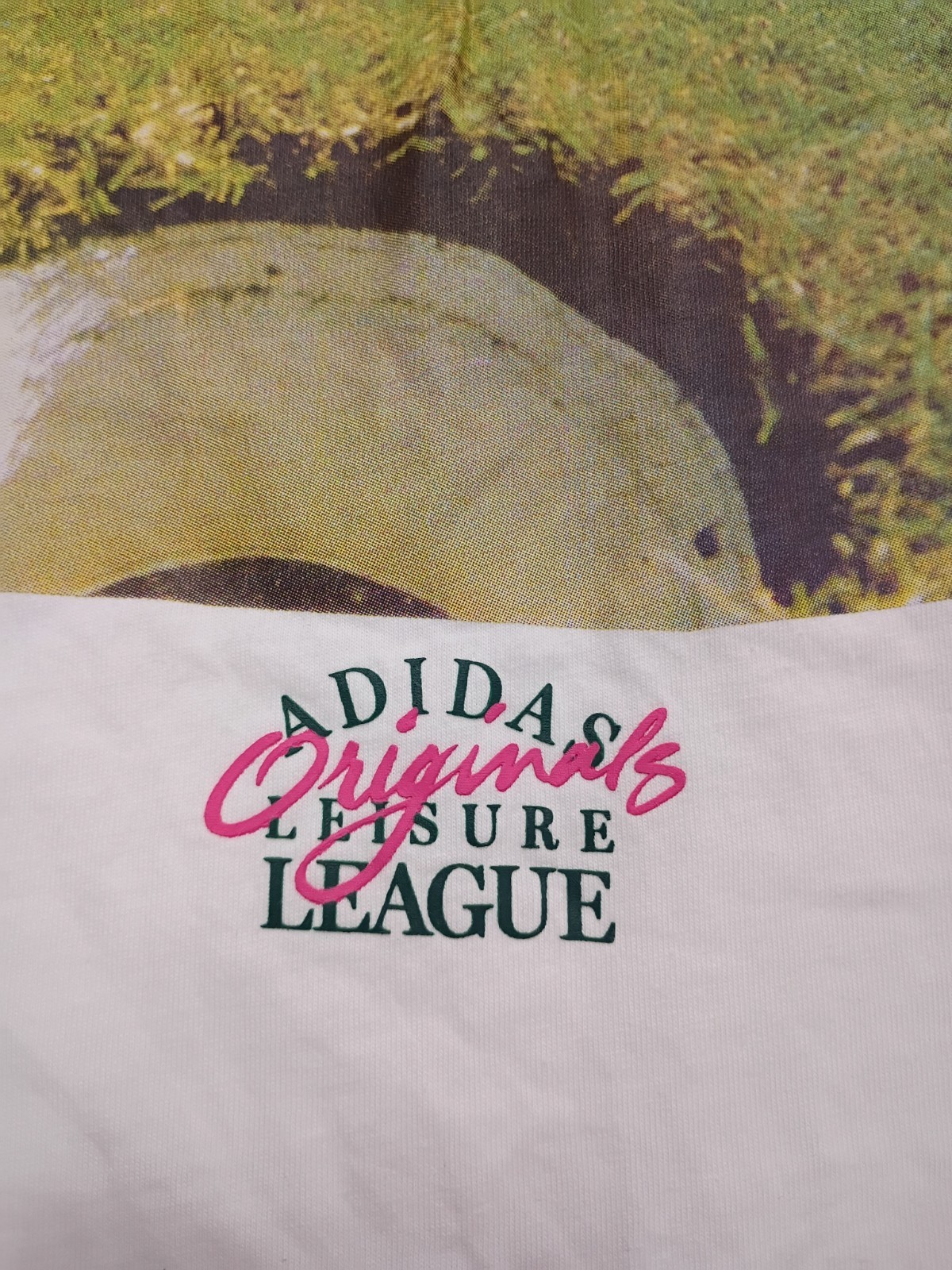 adidas Originals Leisure League back print T-shirt in white Size Medium