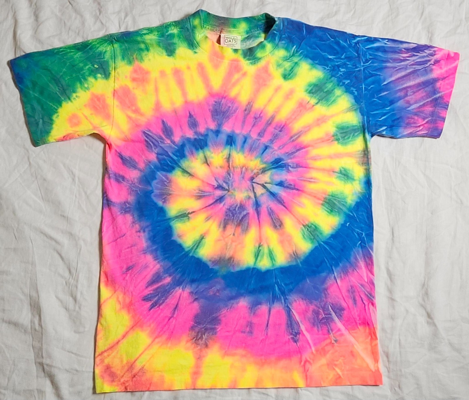 Vintage Wild Oats Vivid Color Shirt Size Large Tie Dye 80’s 90’s Single Stitch