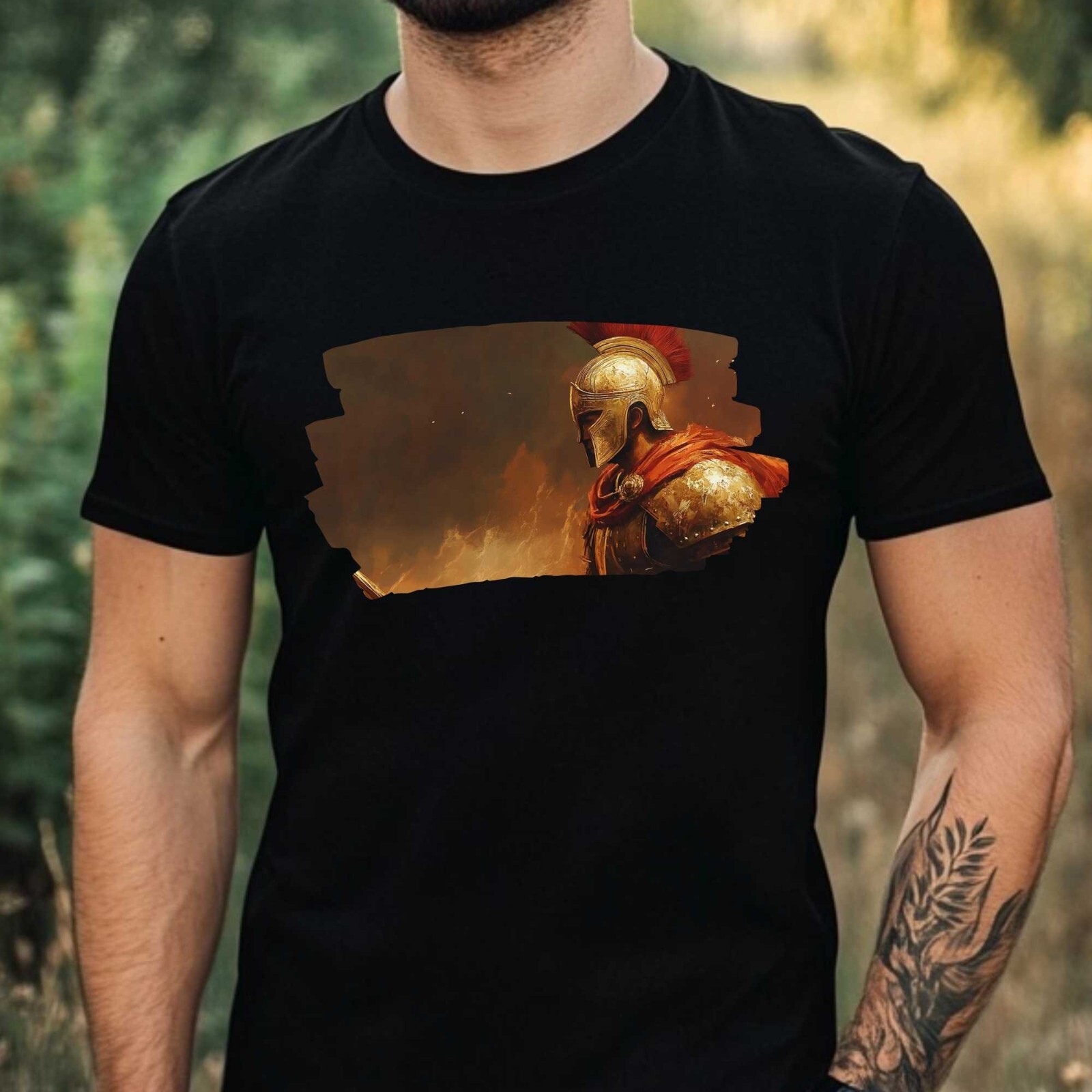 Mens Achilles Warrior Motif Cotton T-Shirt Size XS to 5XL