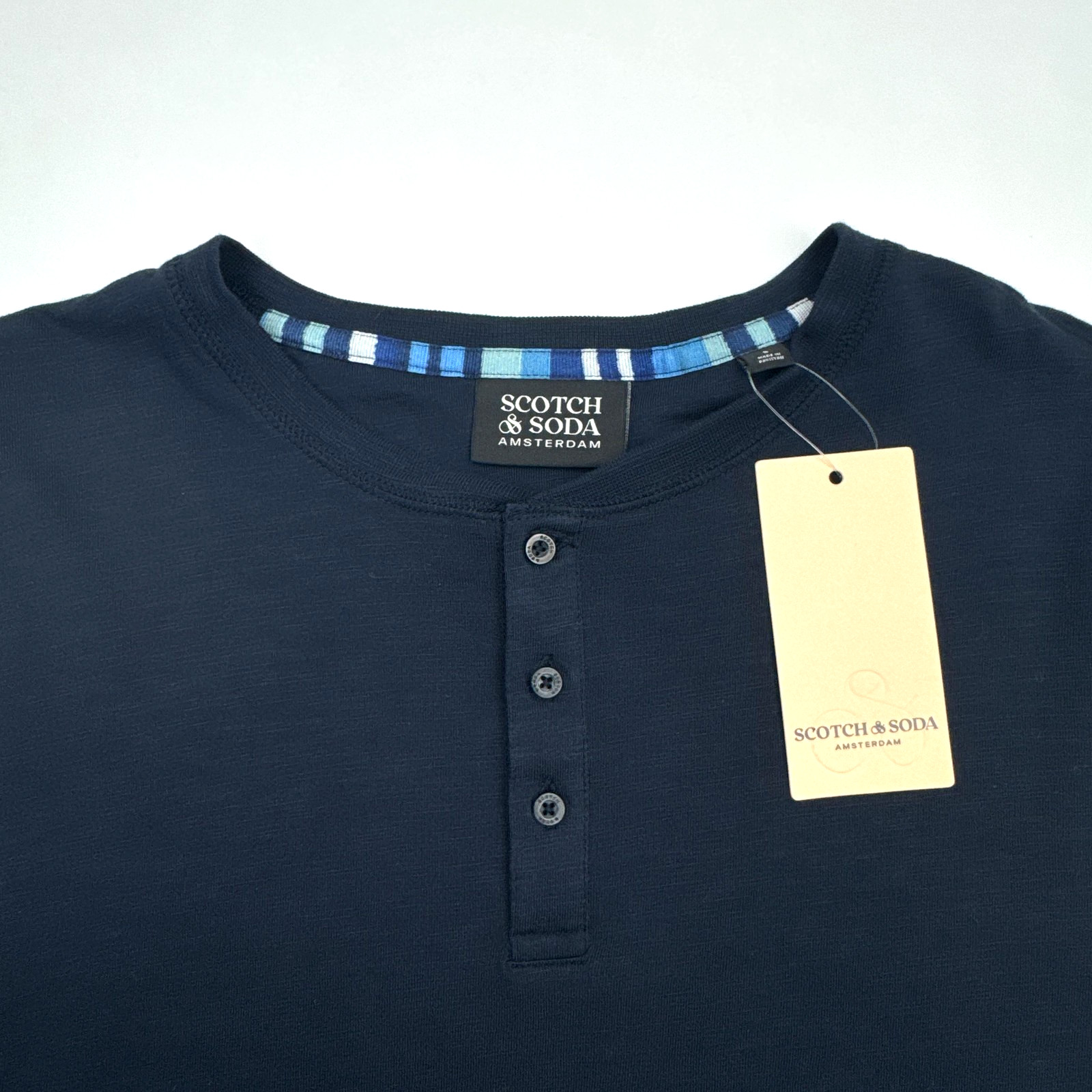 Scotch & Soda Shirt Mens Small Blue Long Sleeve Henley Free Thinkers Organic Tee