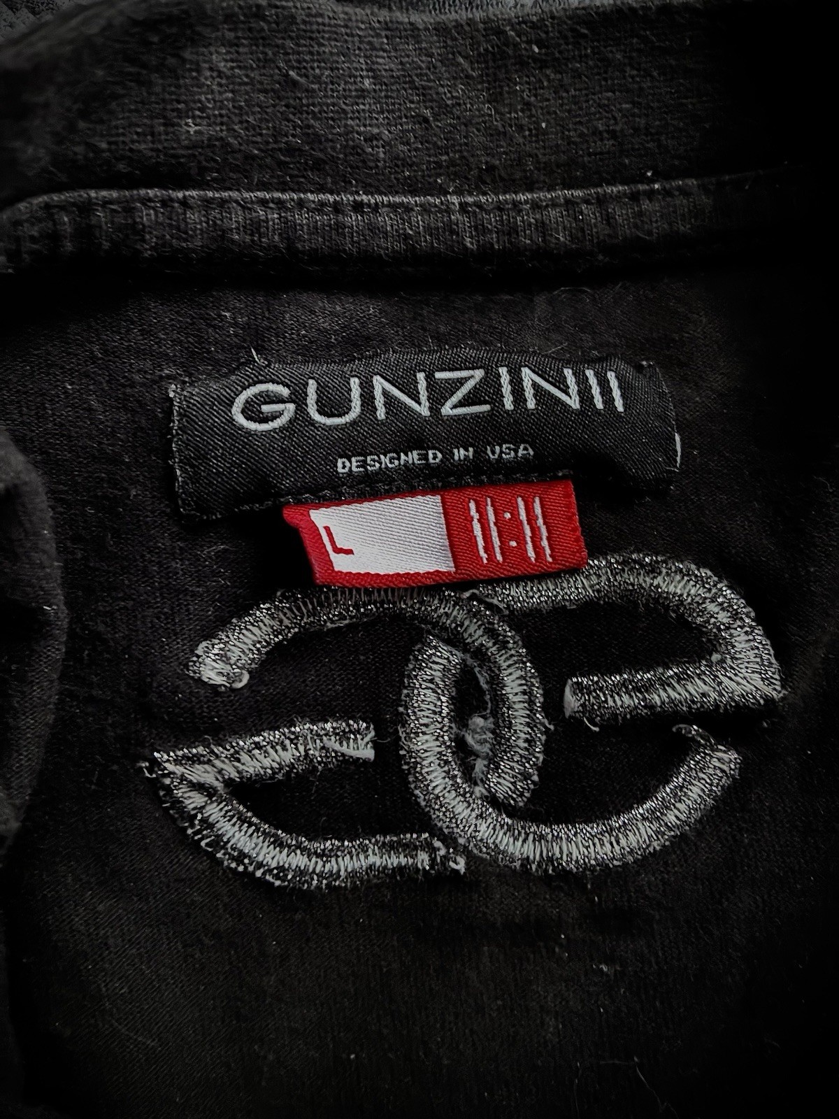 GUNZINII Angel Wings Graphic Print Black Cotton Men’s T-Shirt L Embroidered