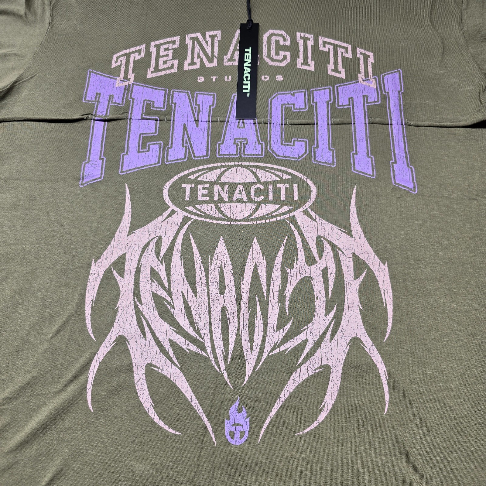 Tenaciti Studios T-Shirt Mens L Green Graphic Logo Crew Neck Short Sleeve NWT
