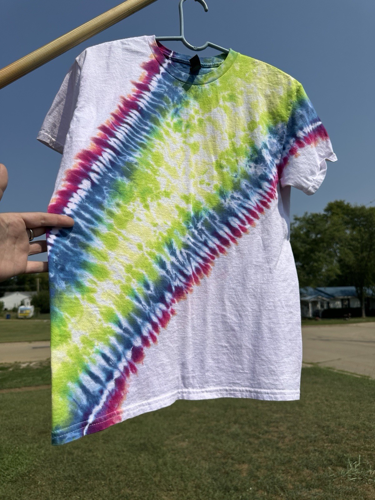 M White Blue Green Purple Tie-Dye Cotton Crew Neck Short Sleeve T-Shirt