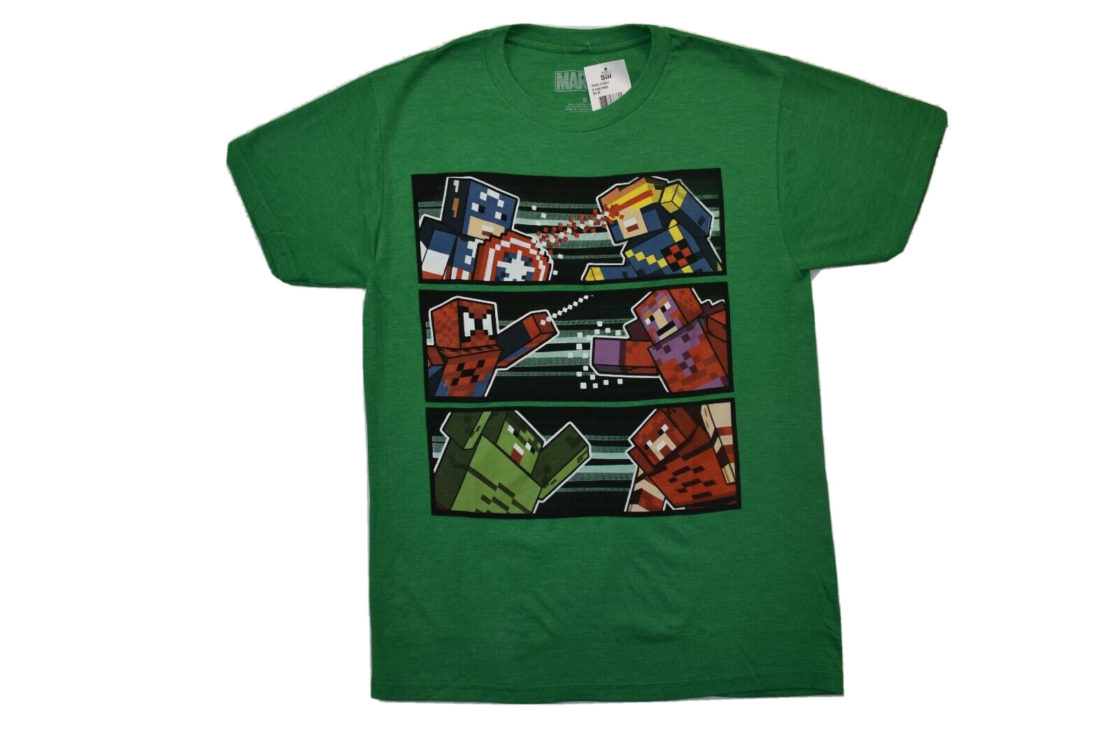 Marvel Mens Avengers vs X-Men Block Characters Green Shirt New S-XL