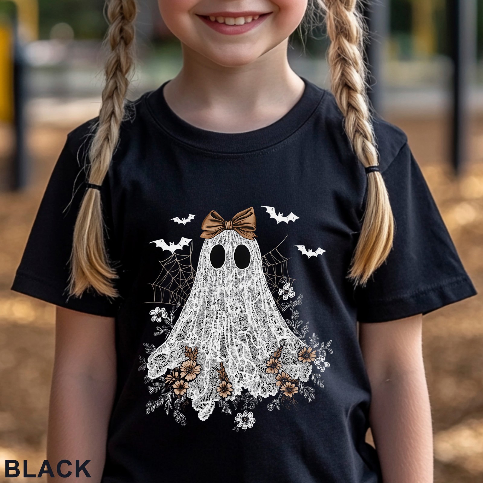 Halloween Lace Ghost Shirt, Cute Floral Ghost Shirt, Spooky Fall Floral, 203651