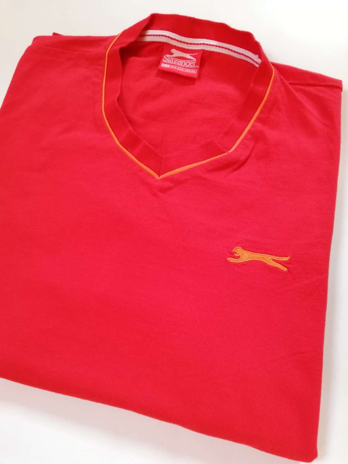 Slazenger T-Shirt Nice Men’s Red Tee Size (XL) Short Sleeves V Neck Style Cotton