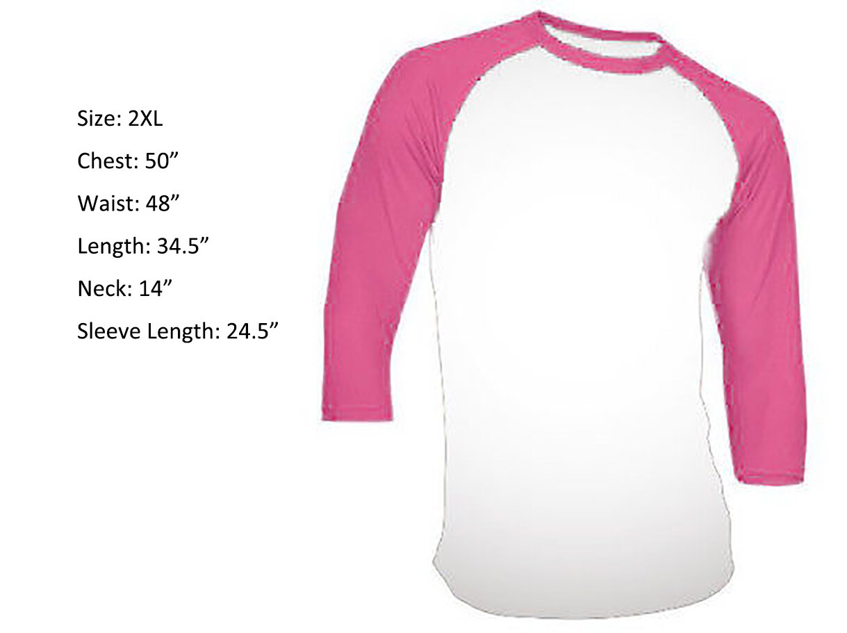 New 3/4 Sleeve Raglan Baseball Mens Plain Tee Jersey T-Shirt White Pink 2XL
