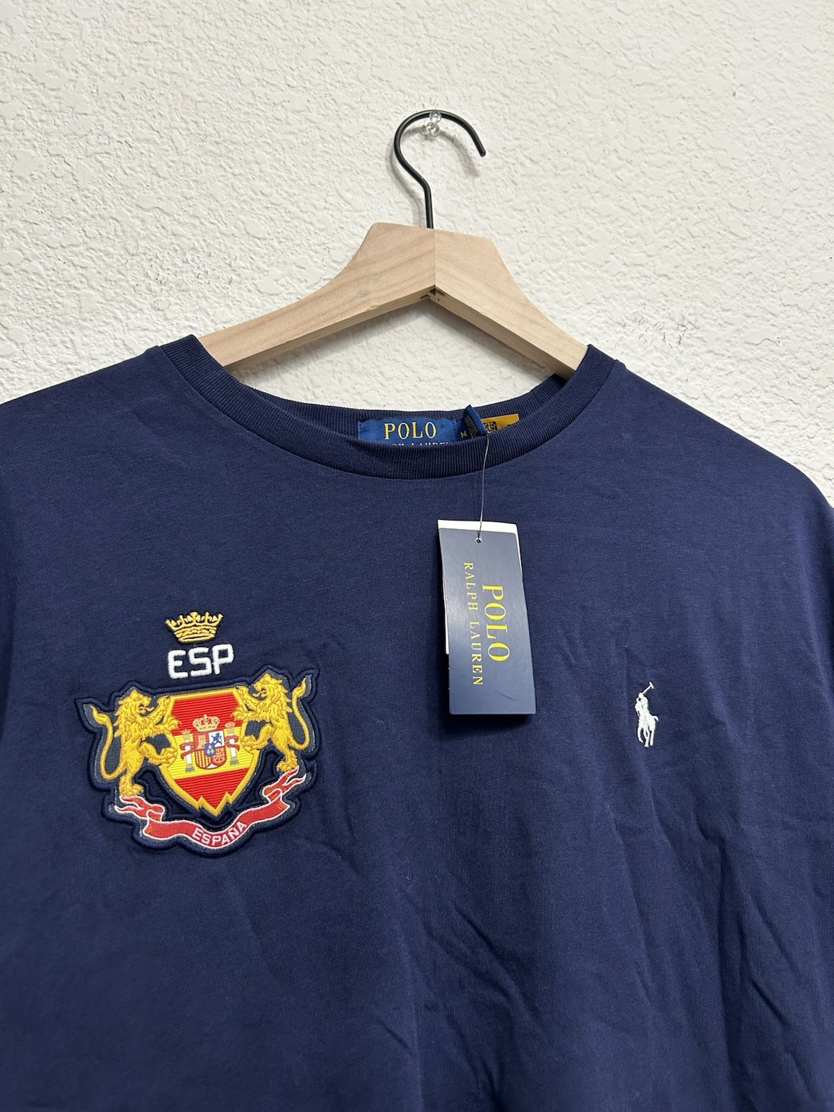 Polo Ralph Lauren Spain Crest T-Shirt Navy Blue Classic Fit Size M NWT 24 ESP