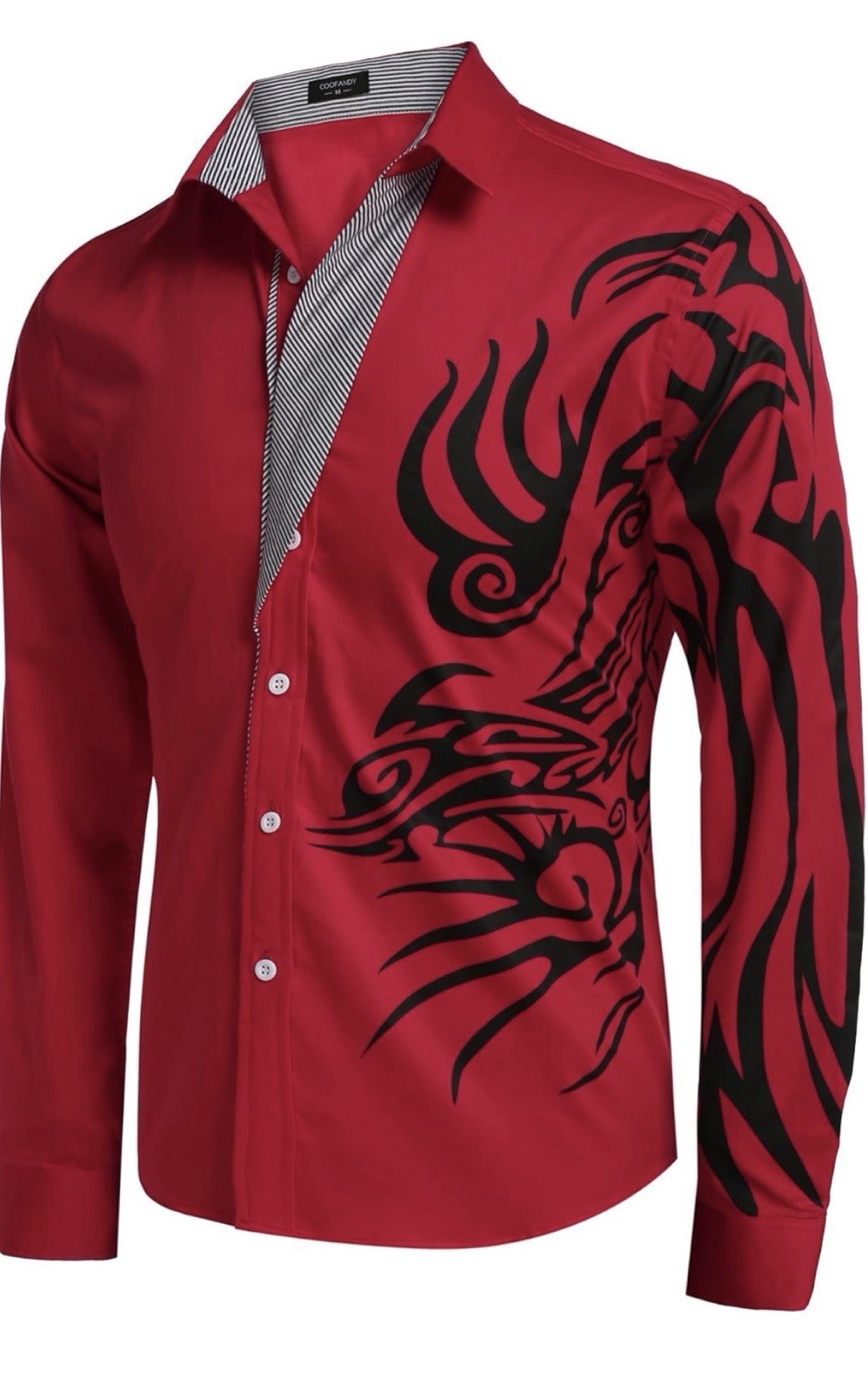 Coofandy mens Sz: 3xl Causal Button Up Dress shirt Maroon black tribal graphic