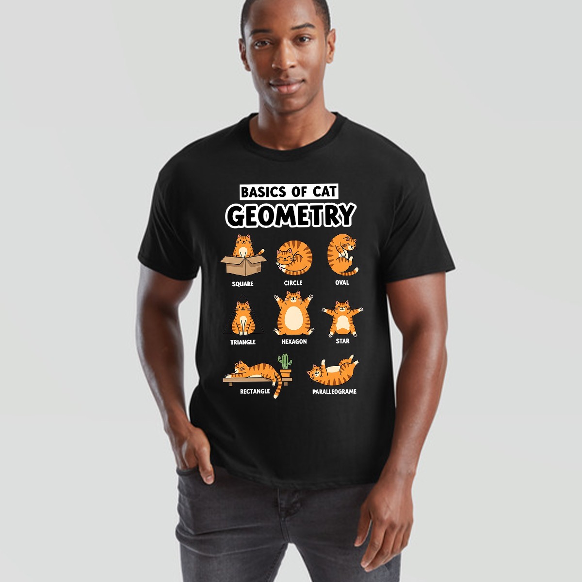 Cat Geometry Graphic Print Animal Meme Mens Womens Shirt Unisex Tee