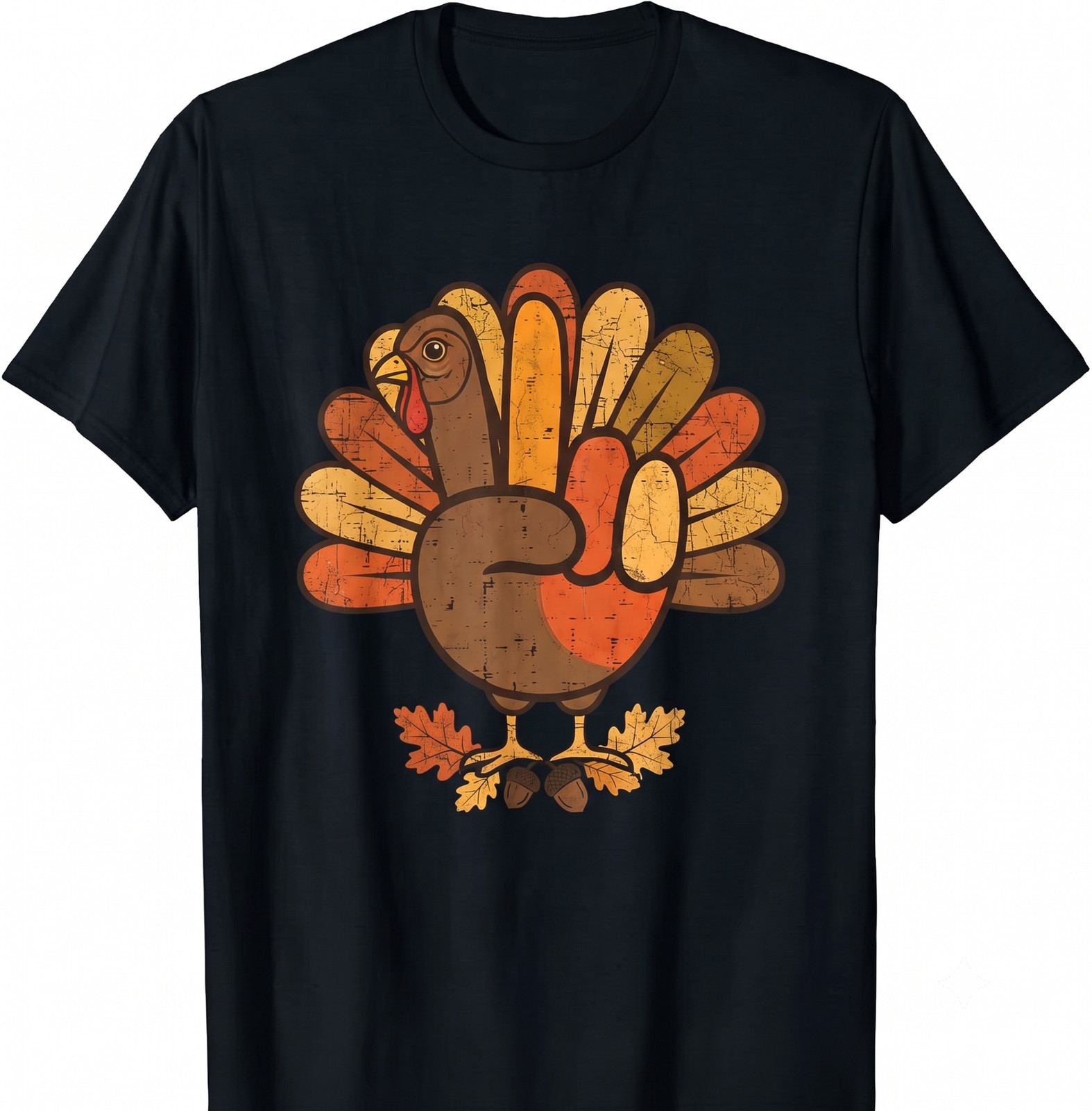 Retro Hand Turkey Peace Sign Thanksgiving Distressed Graphic T-shirt